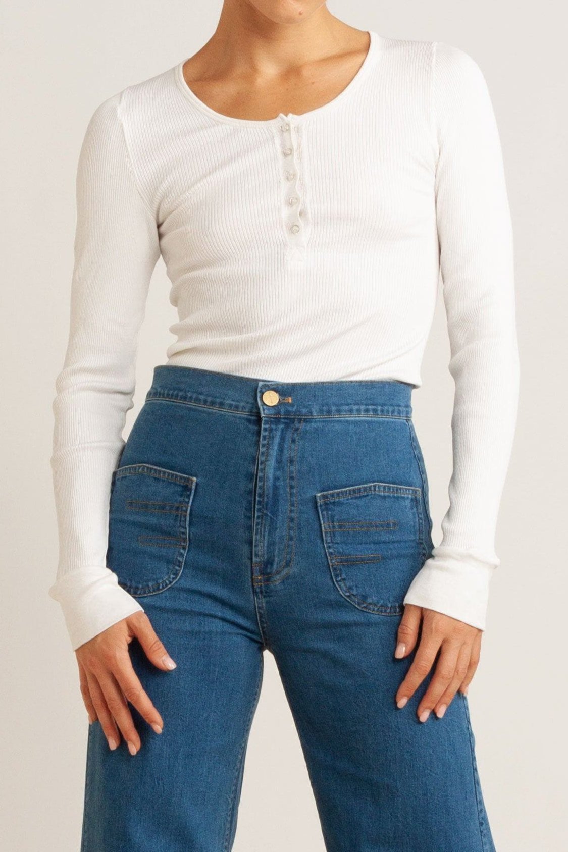 Clover Silk-Cotton Henley Long Sleeve Top