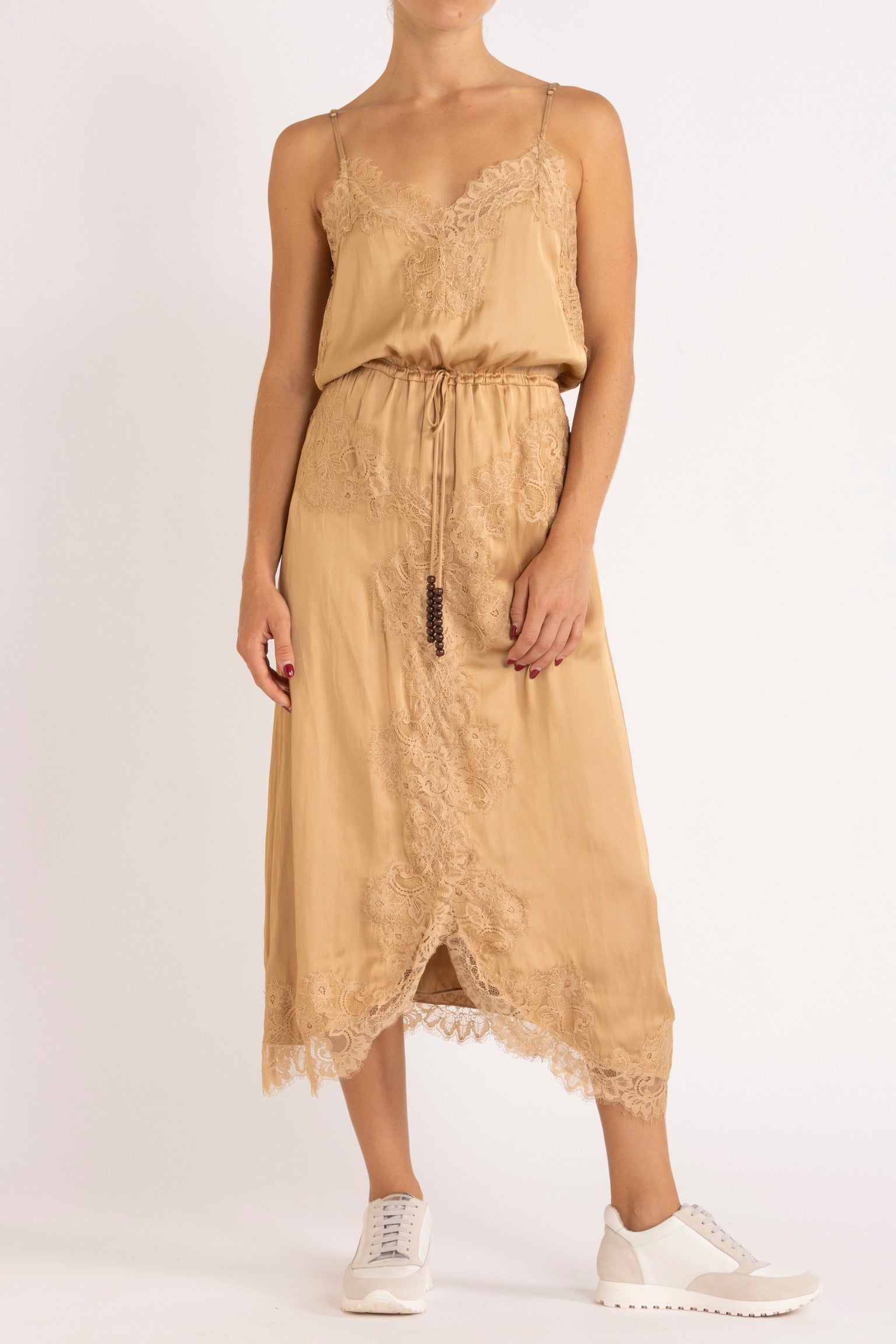 Mimi Satin & Eyelash Lace Cami Dress