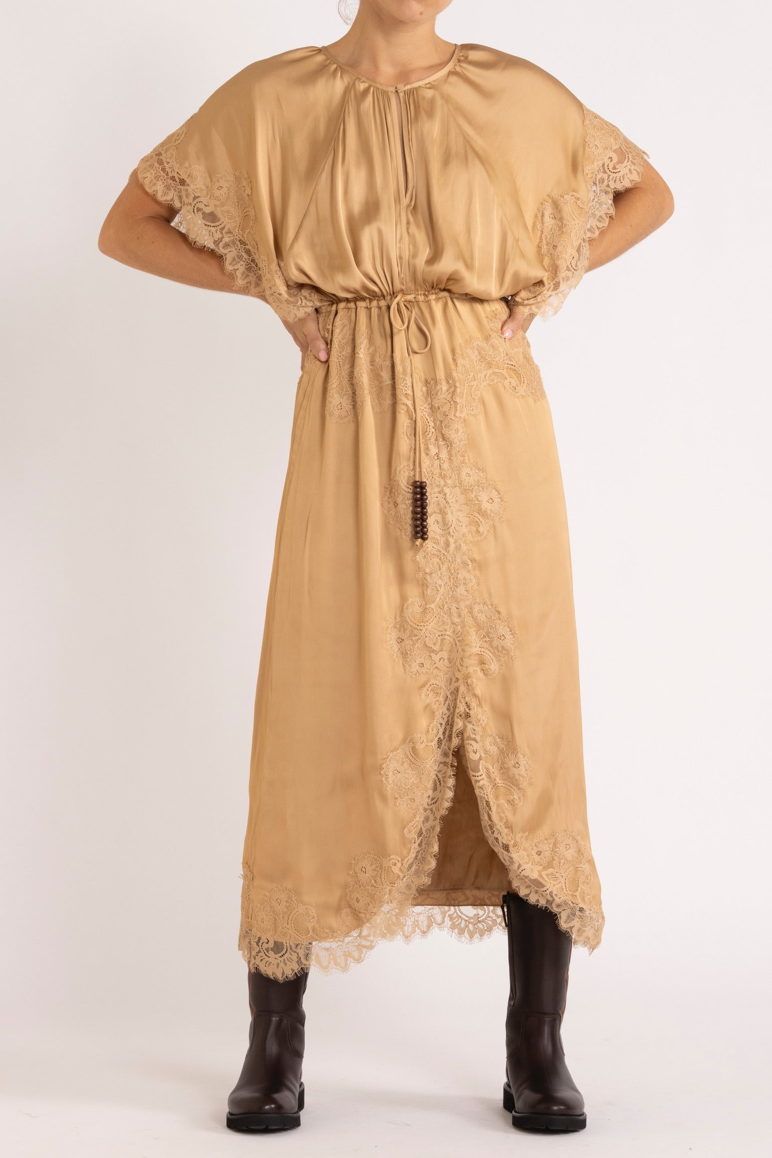 Mimi Satin & Eyelash Lace Dress