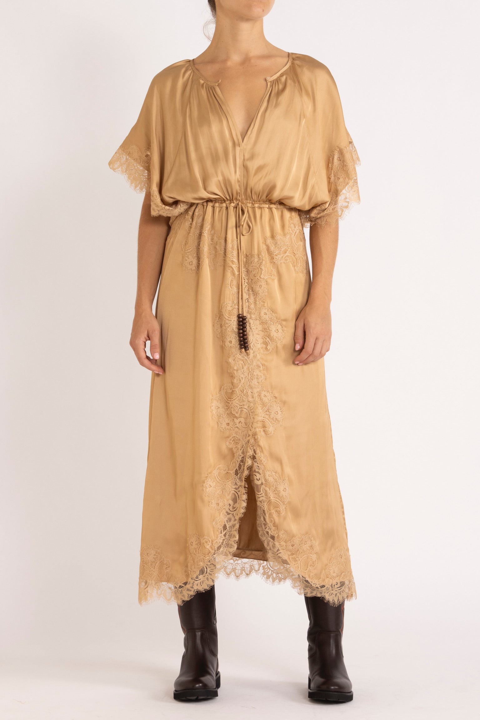 Mimi Satin & Eyelash Lace Dress