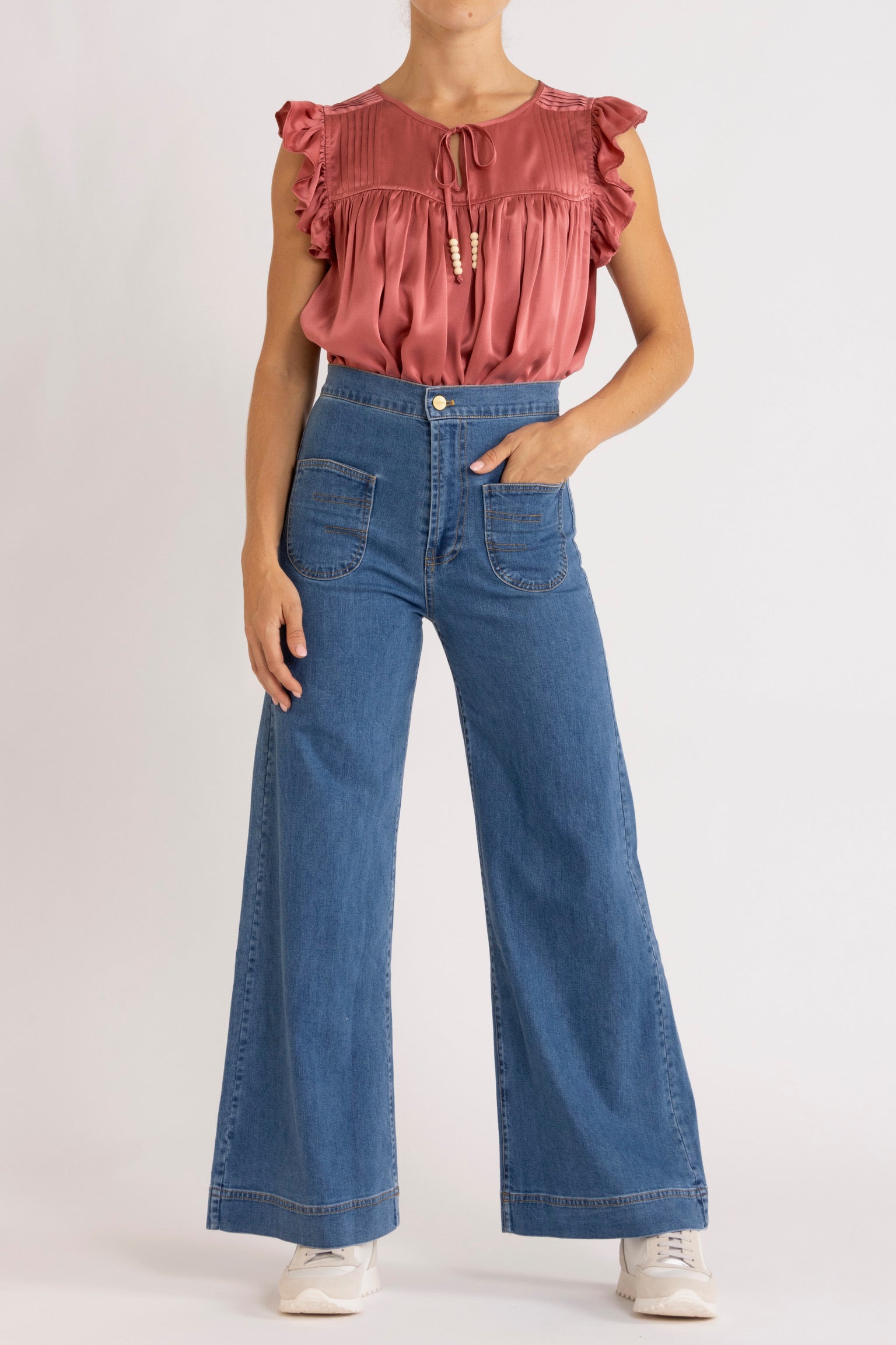 Tindra Silk Pleated Top