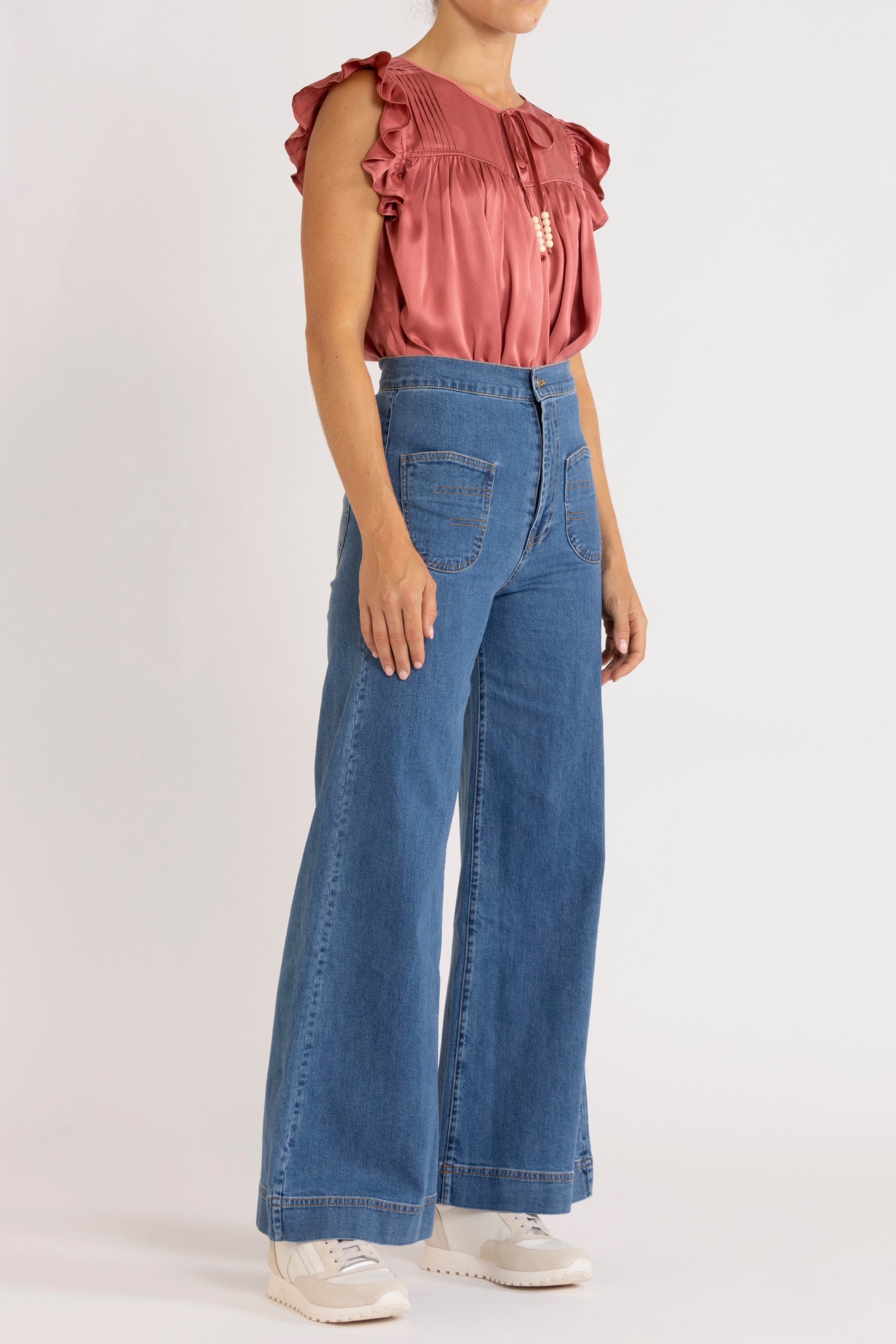 Tindra Silk Pleated Top