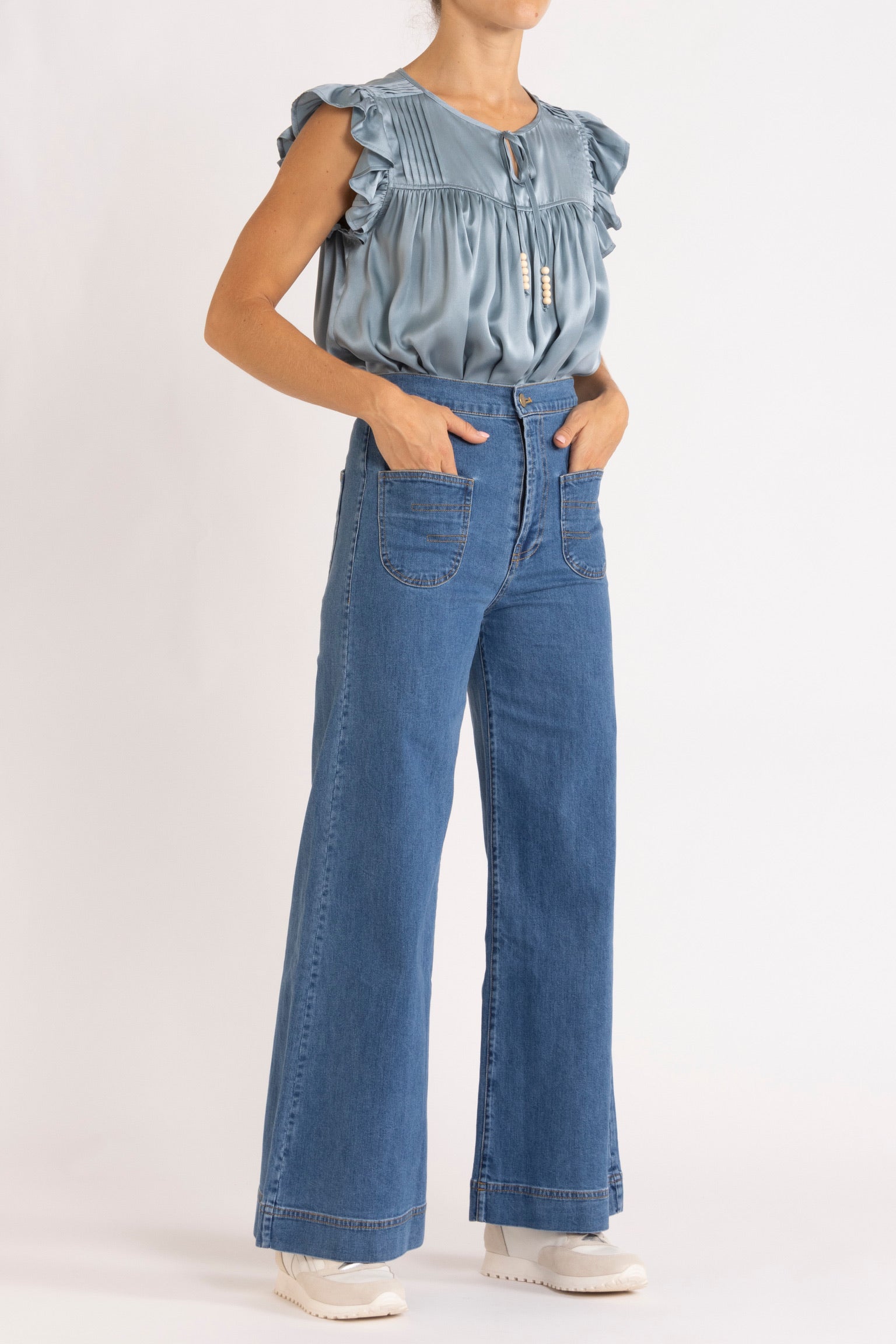 Tindra Silk Pleated Top