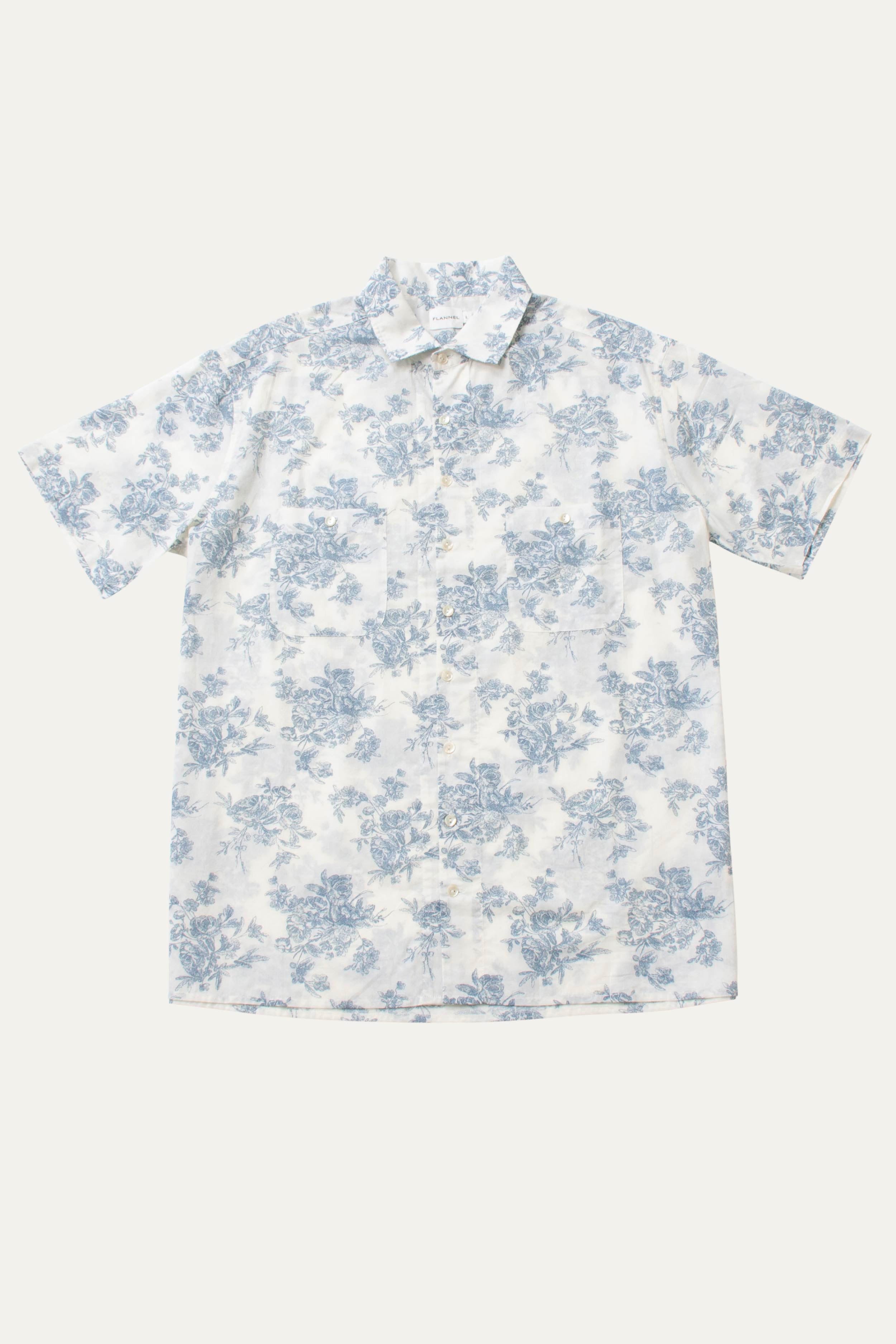 Brodie Blue Floral Cotton Short Sleeve Shirt