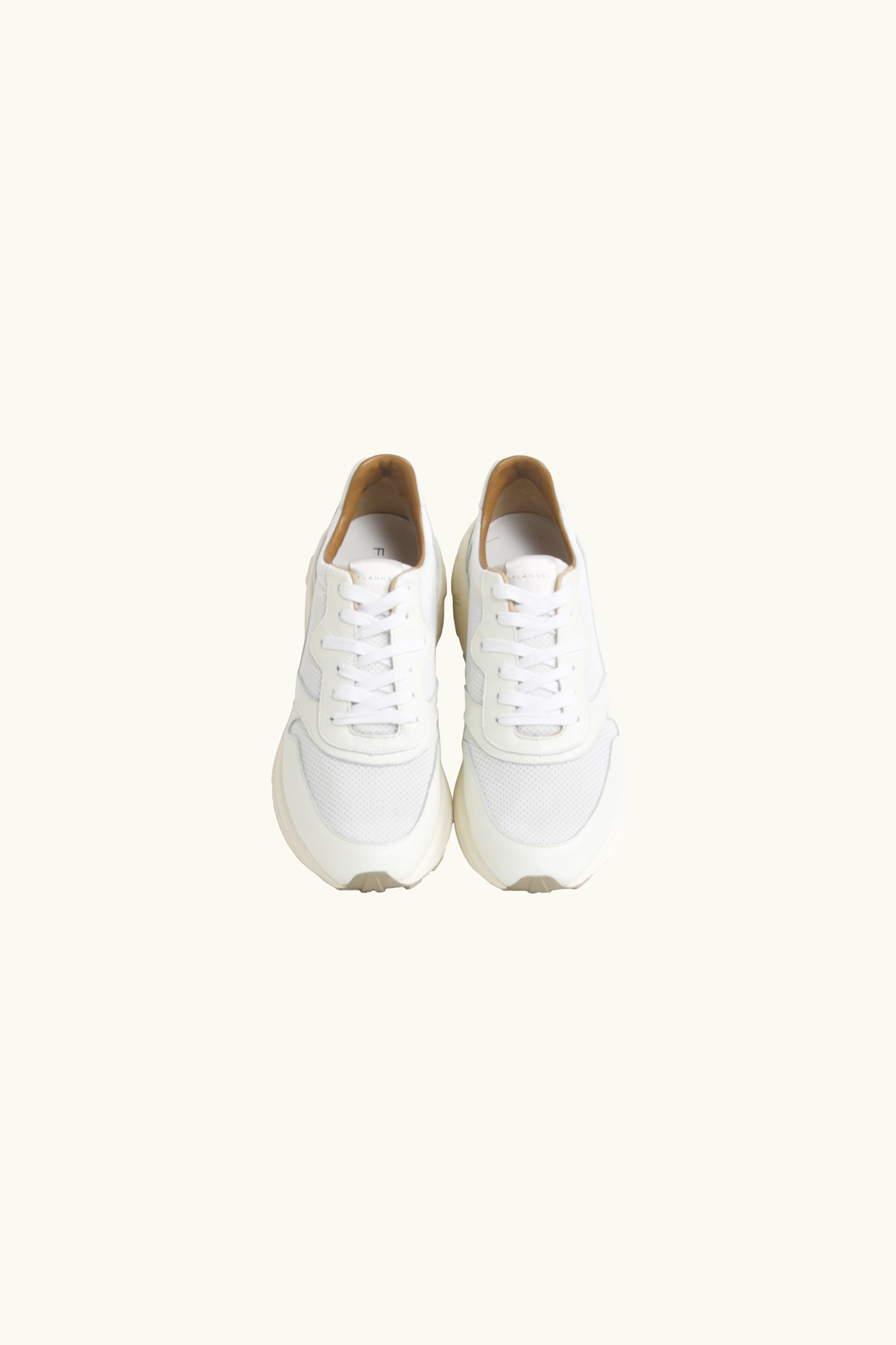 Pair of white sneakers on a white background