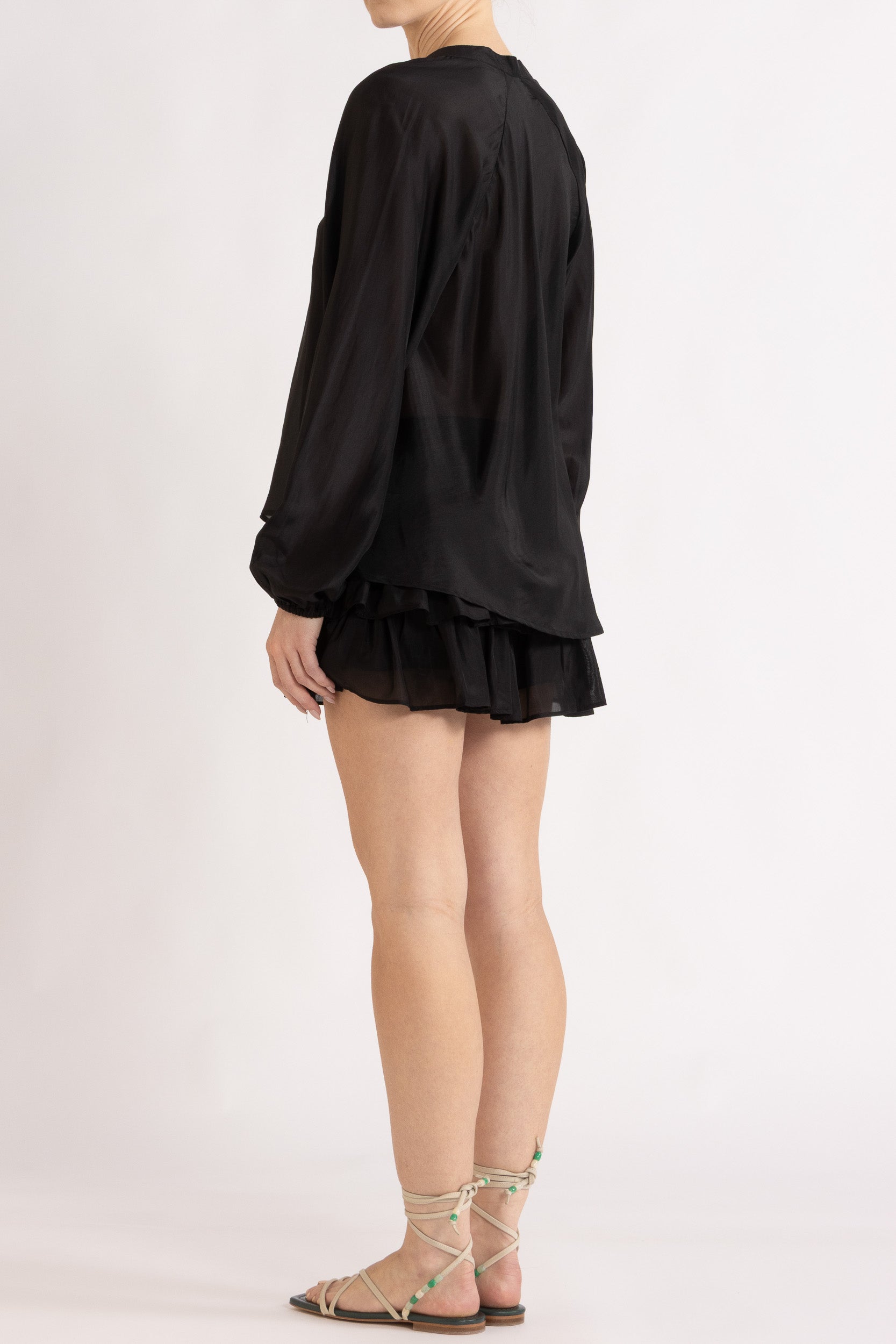 Amal Silk Habotai Long Sleeve Top