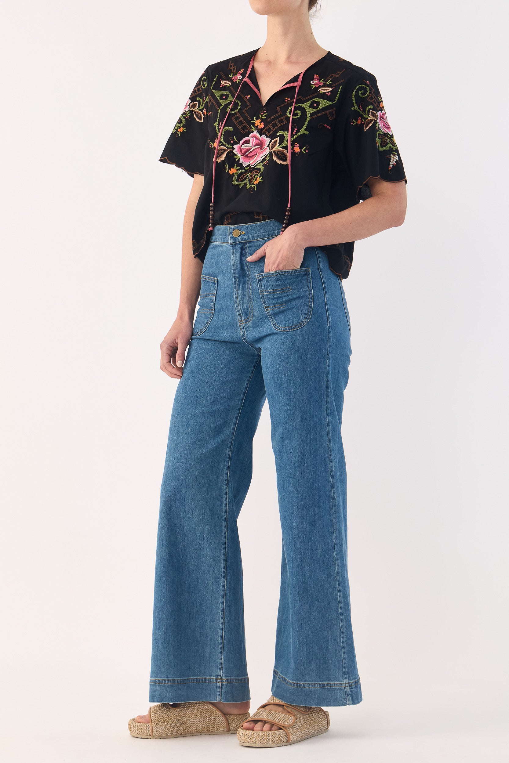 Esther Embroidered Cotton Short Sleeve Top