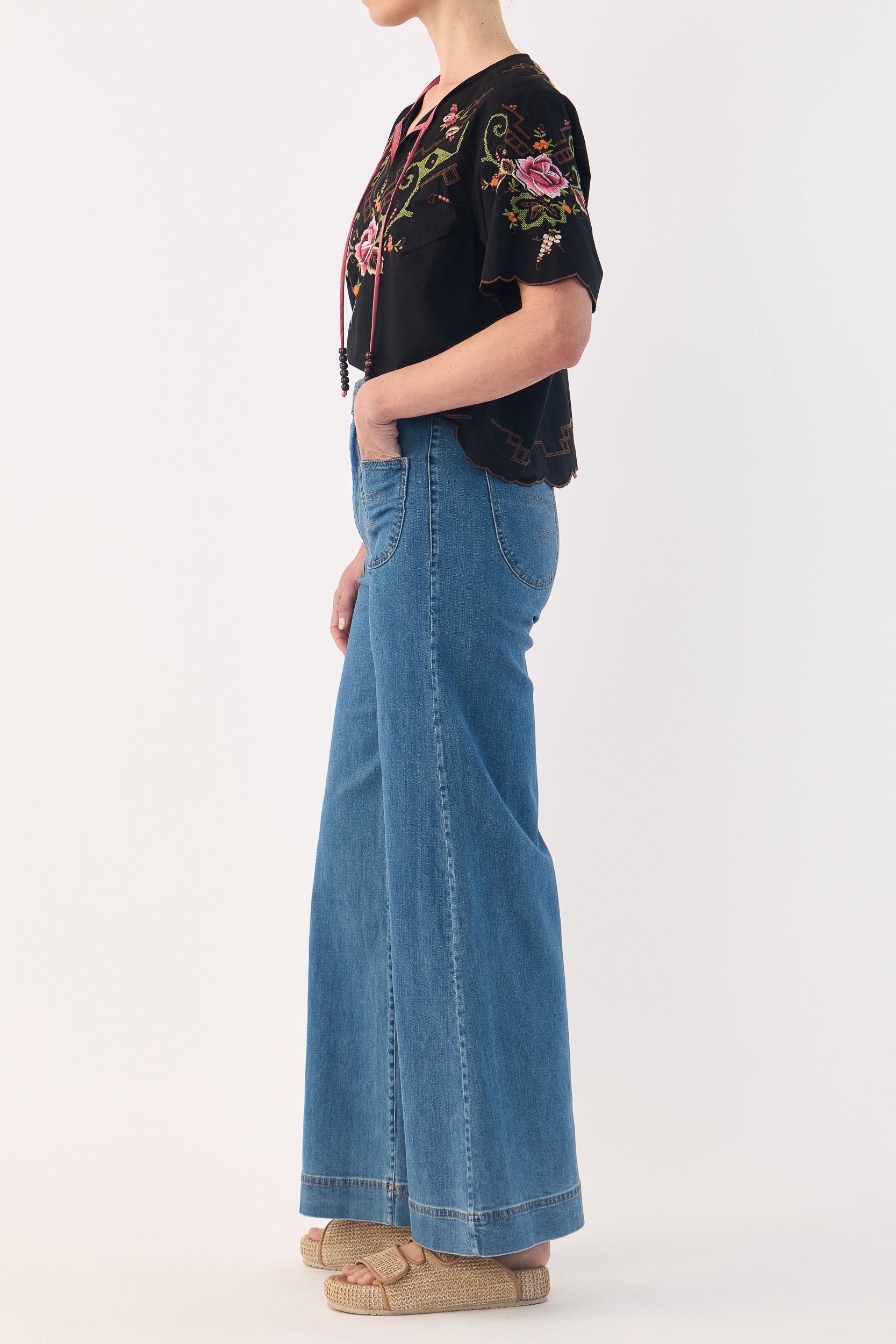 Esther Embroidered Cotton Short Sleeve Top