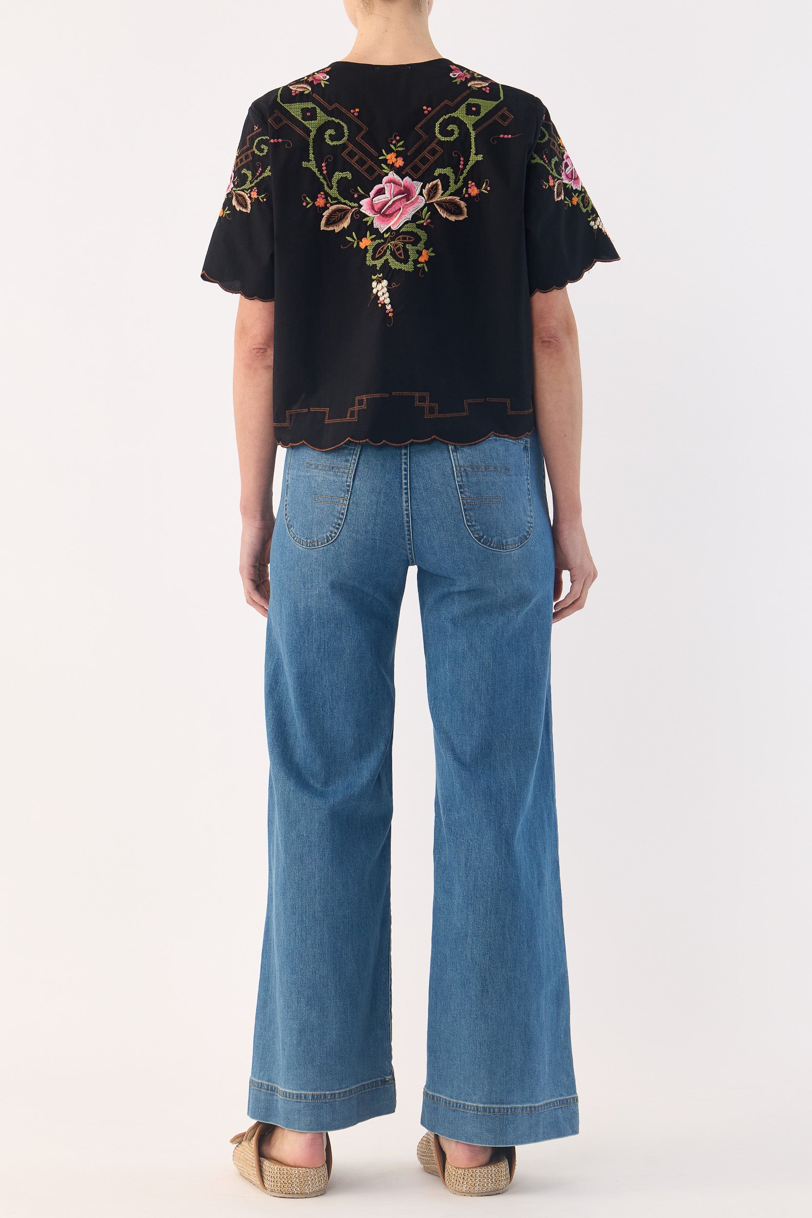 Esther Embroidered Cotton Short Sleeve Top