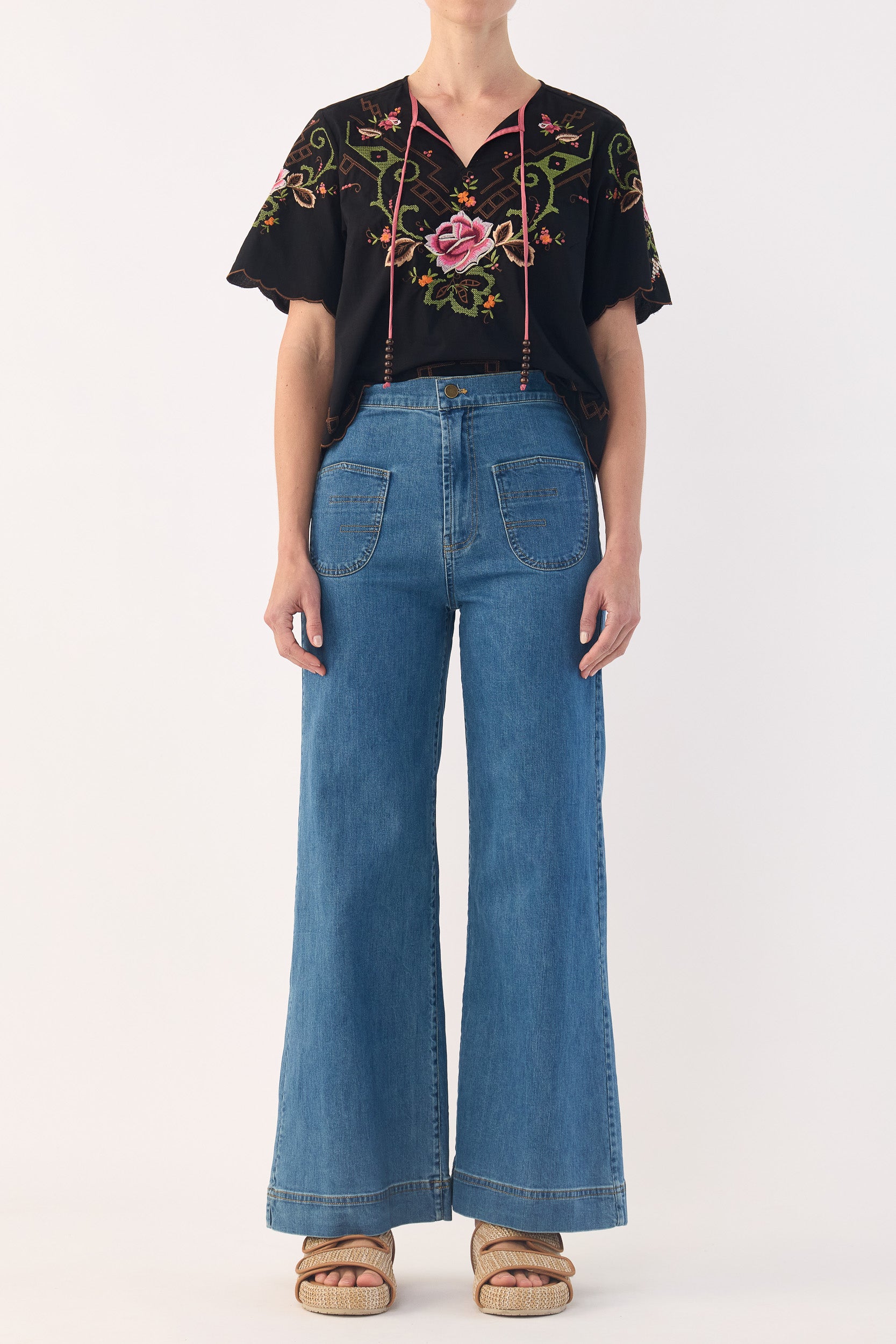 Esther Embroidered Cotton Short Sleeve Top