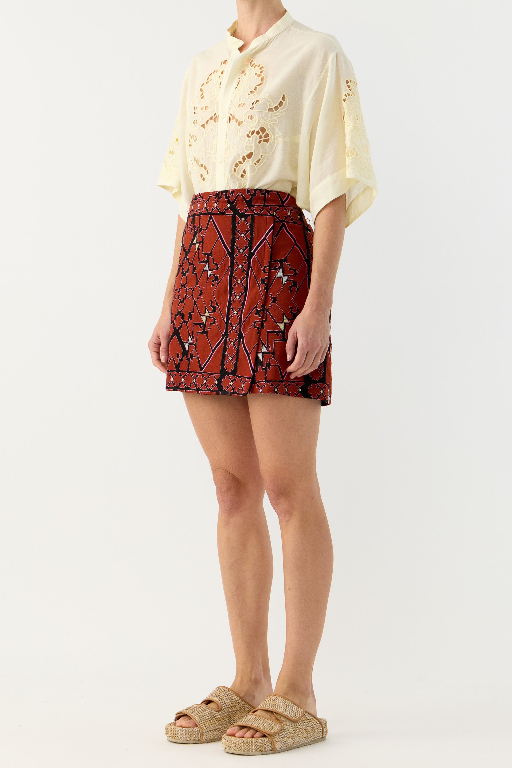 Jericho Embroidered Cotton Mini Skirt