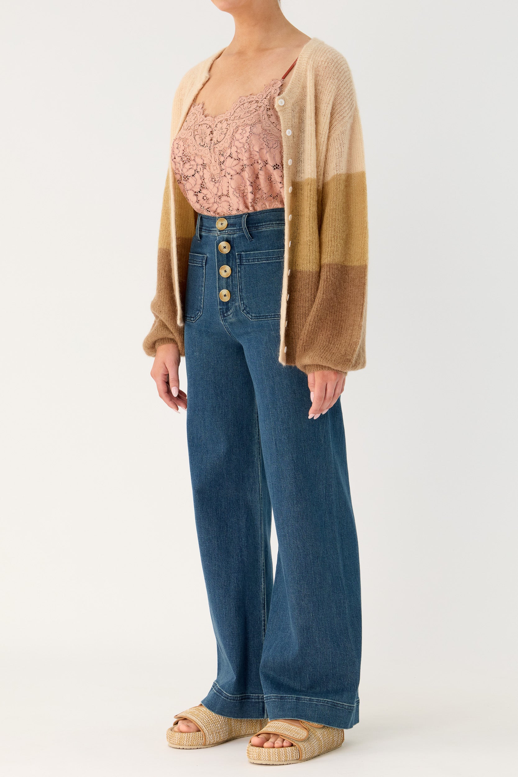 Inez Mohair-Wool Logo Knit Cardigan