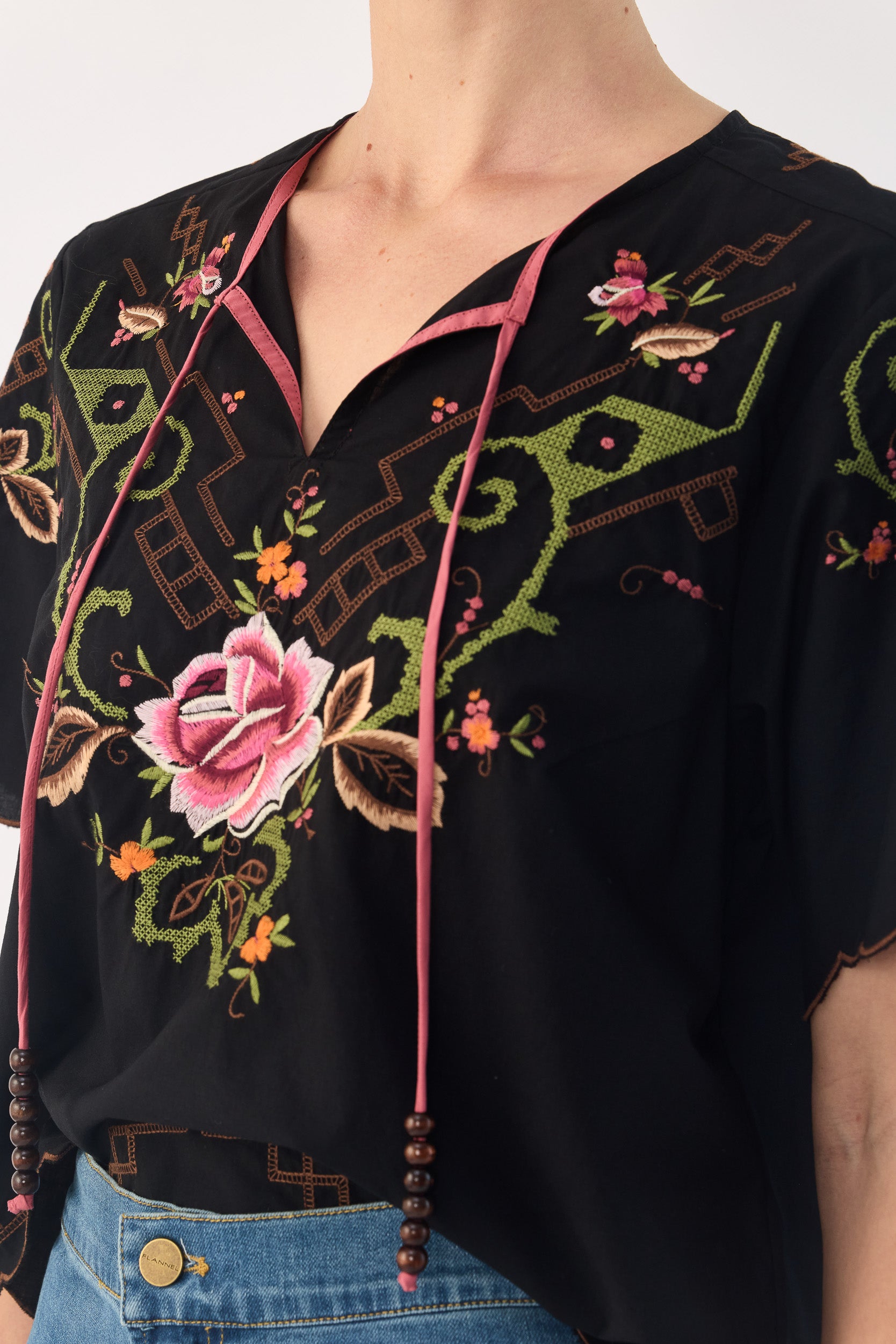 Esther Embroidered Cotton Short Sleeve Top