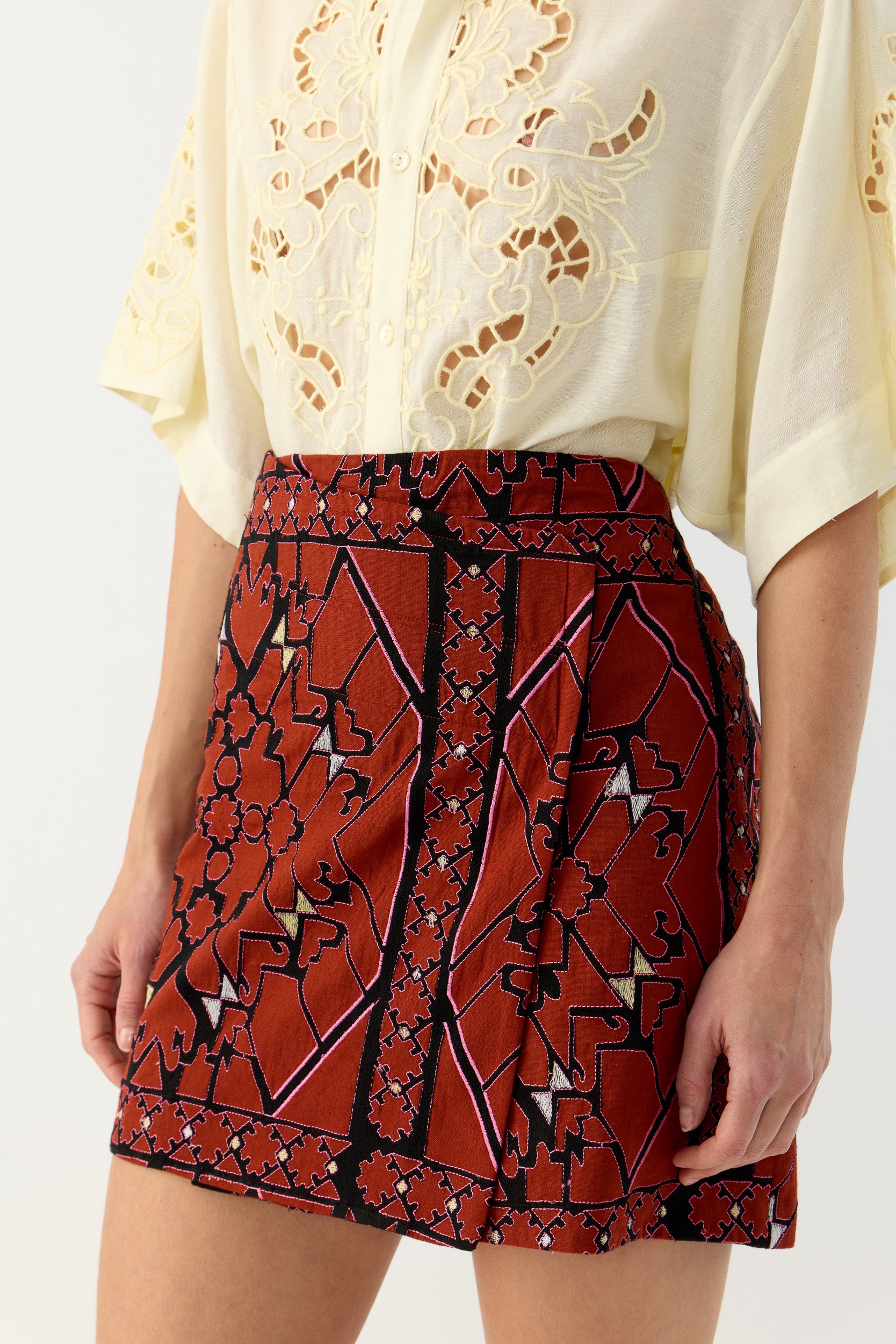 Jericho Embroidered Cotton Mini Skirt