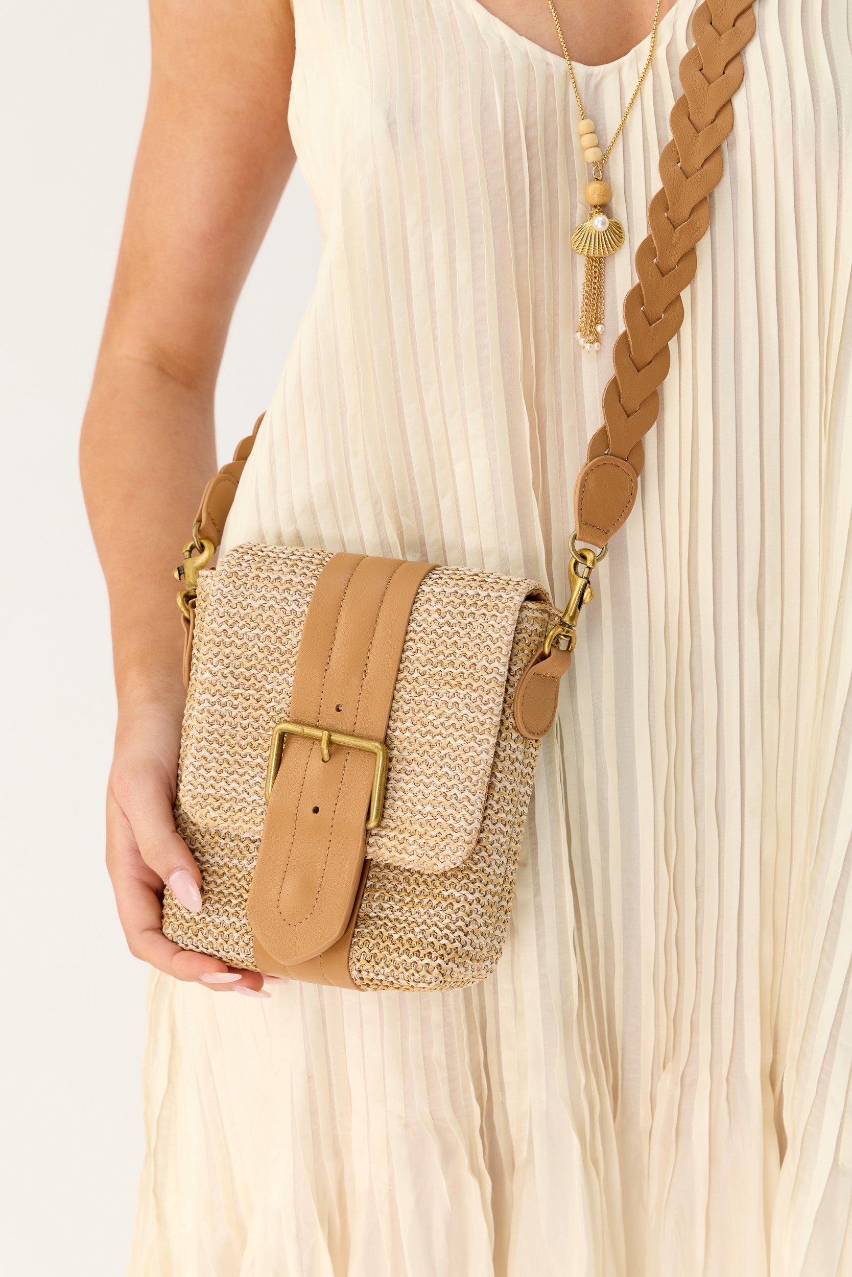Camie Raffia & Leather Mini Bag