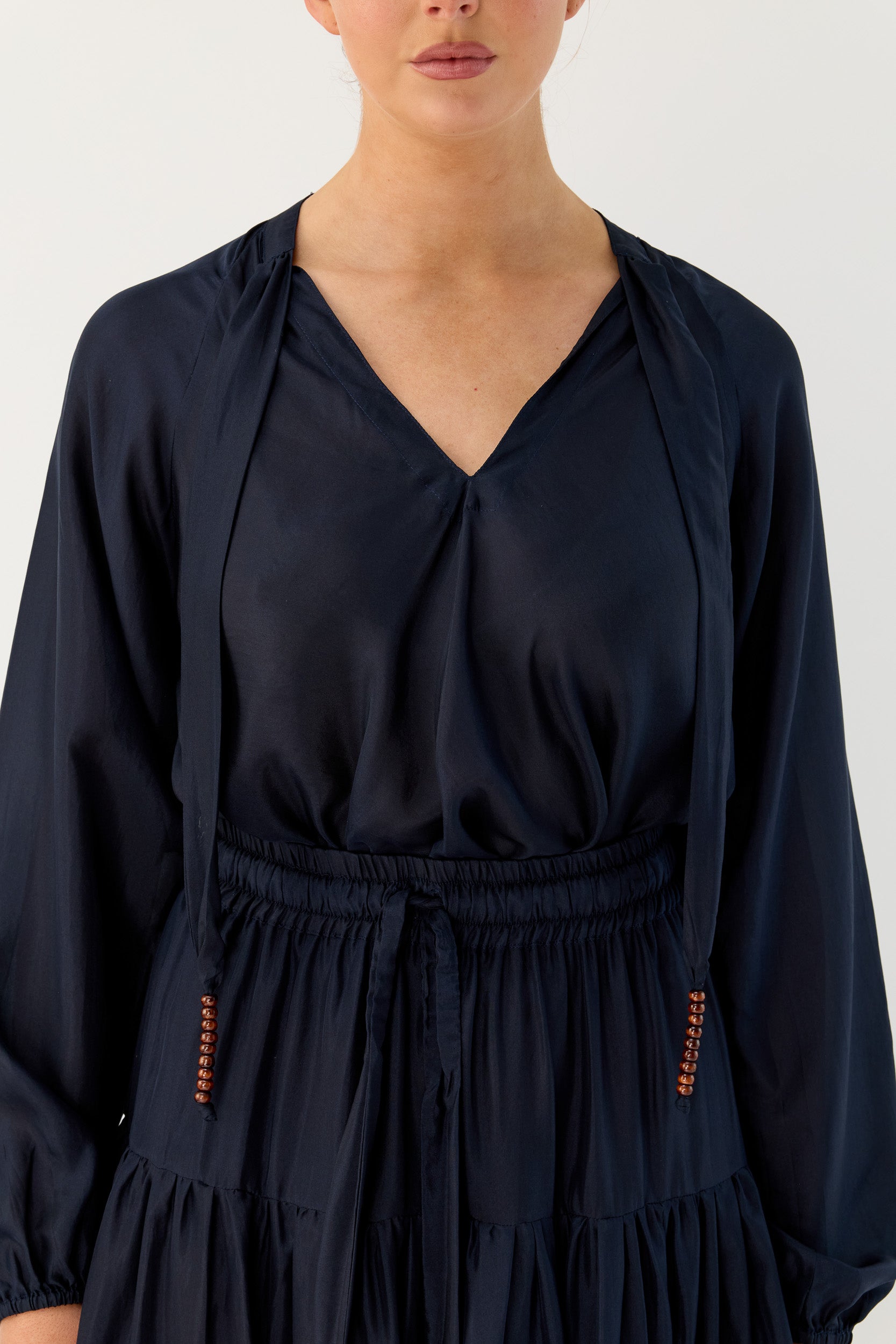 Amal Silk Habotai Long Sleeve Top