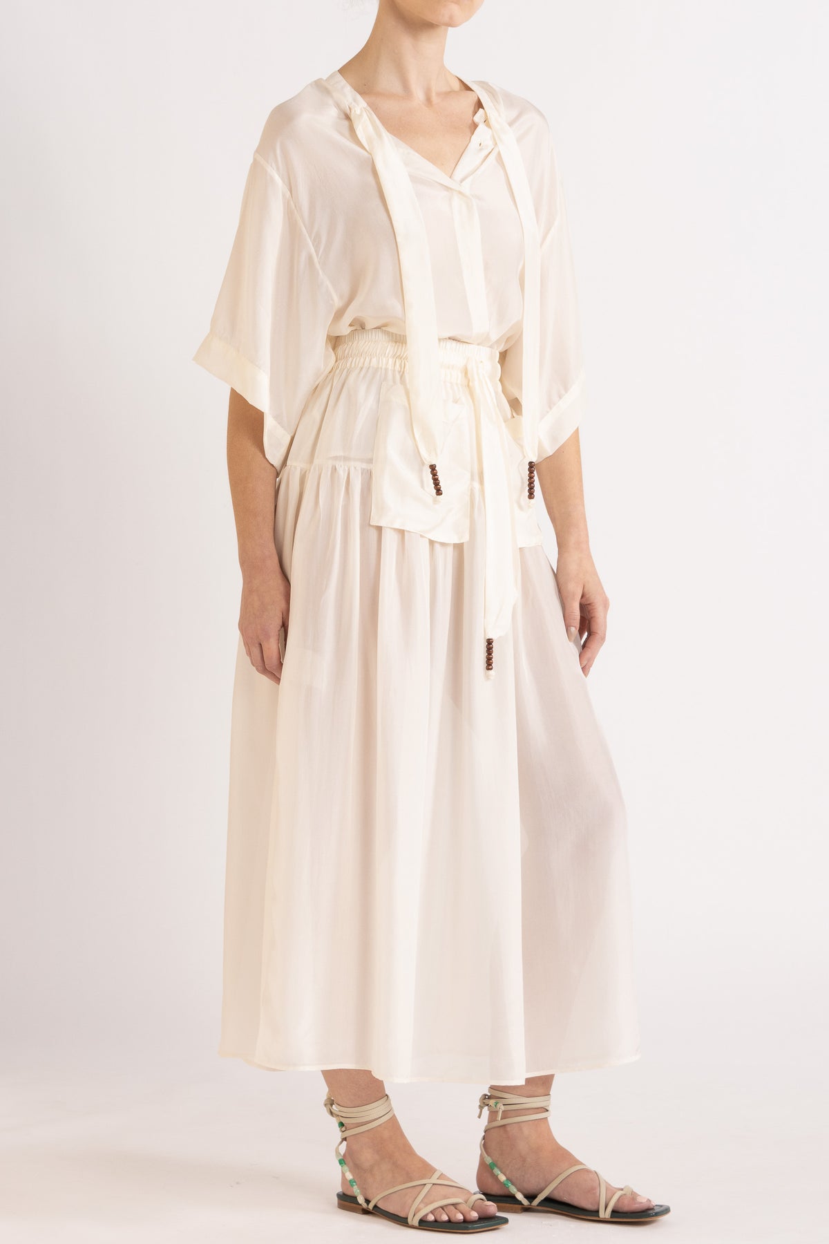 Amal Silk Habotai Short Sleeve Top