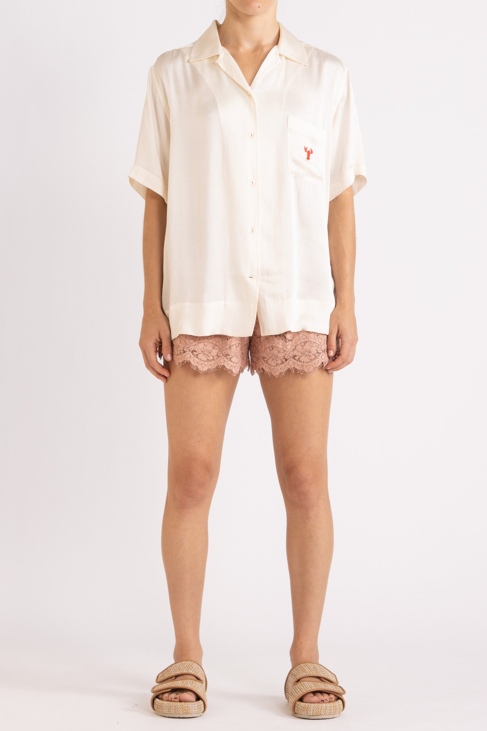 Gus Embroidered Satin Short Sleeve Shirt