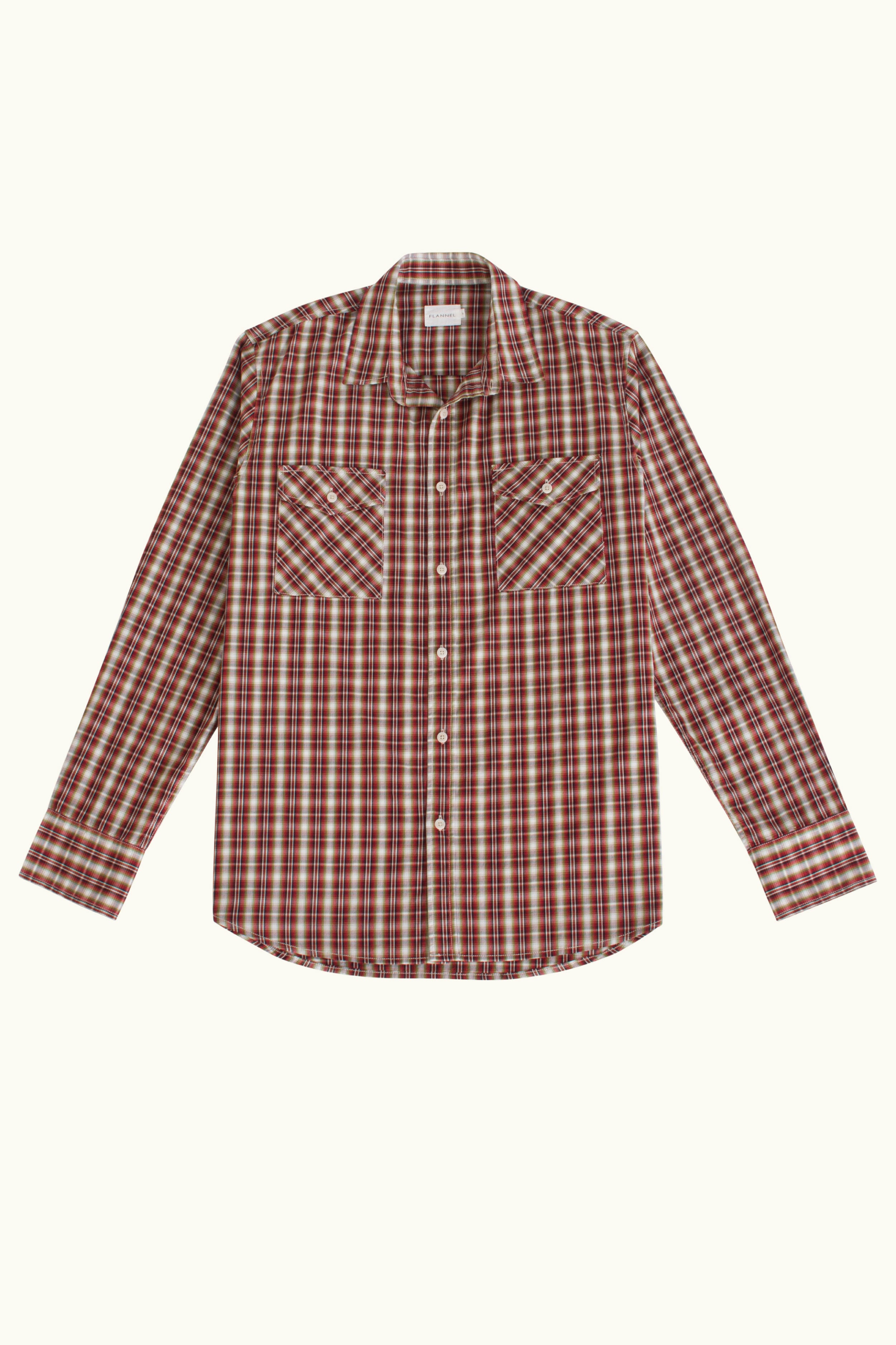 Red and white checkered cotton shirt on a beige background
