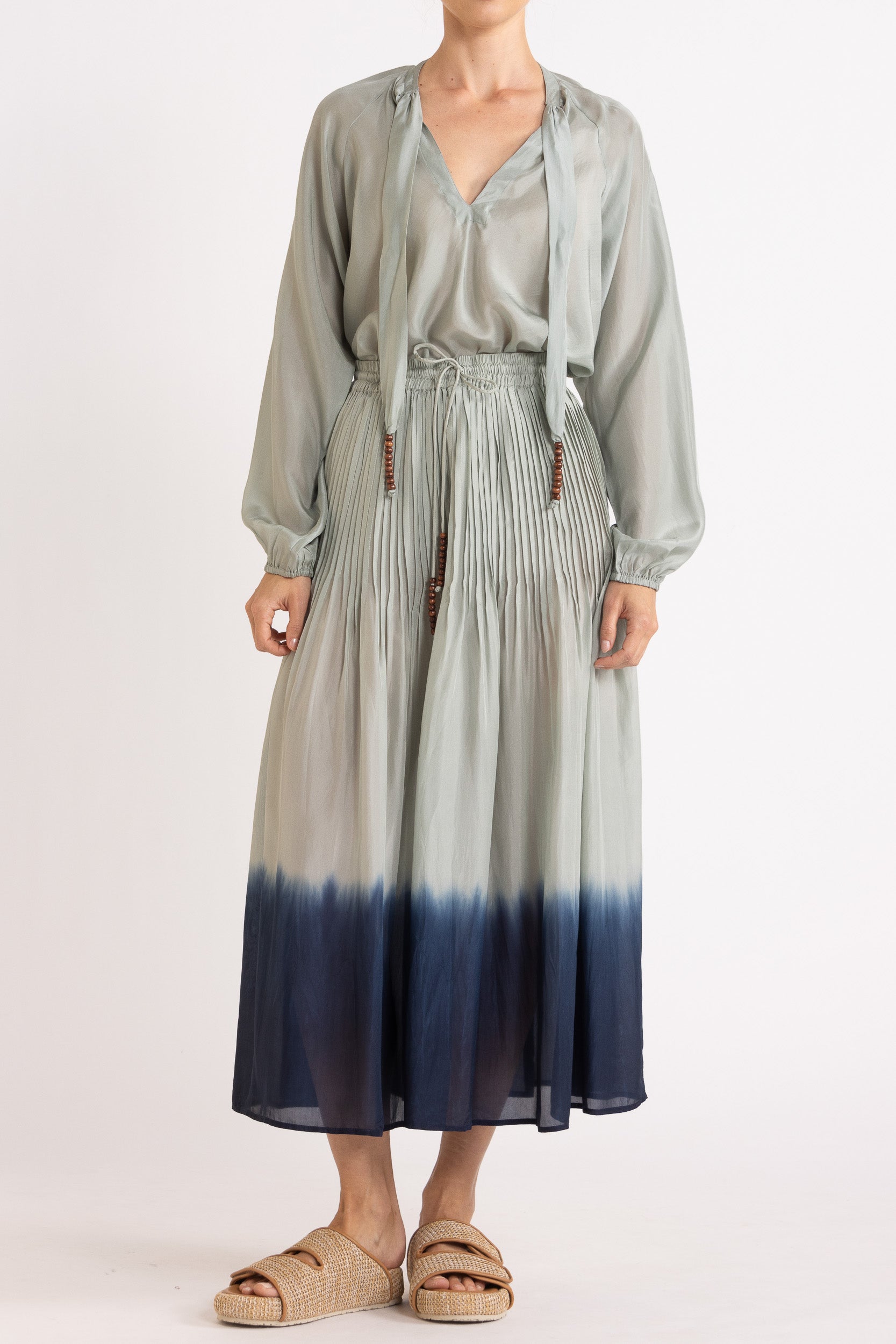 Amal Silk Habotai Long Sleeve Top