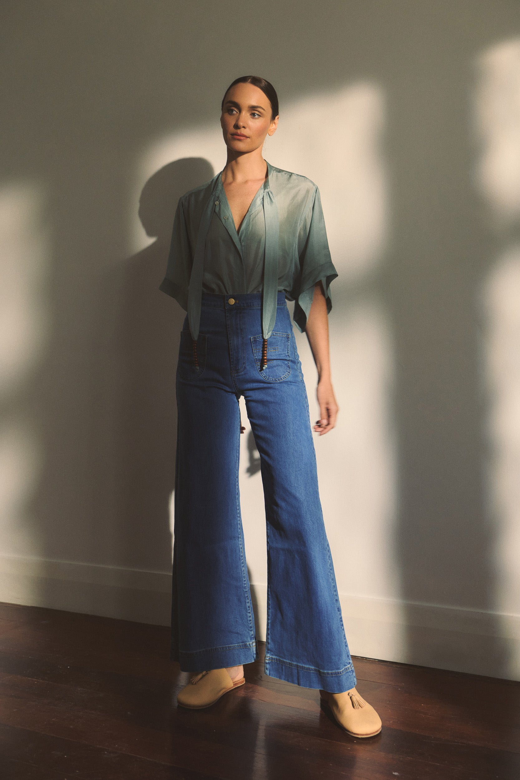 Amal Silk Habotai Short Sleeve Top