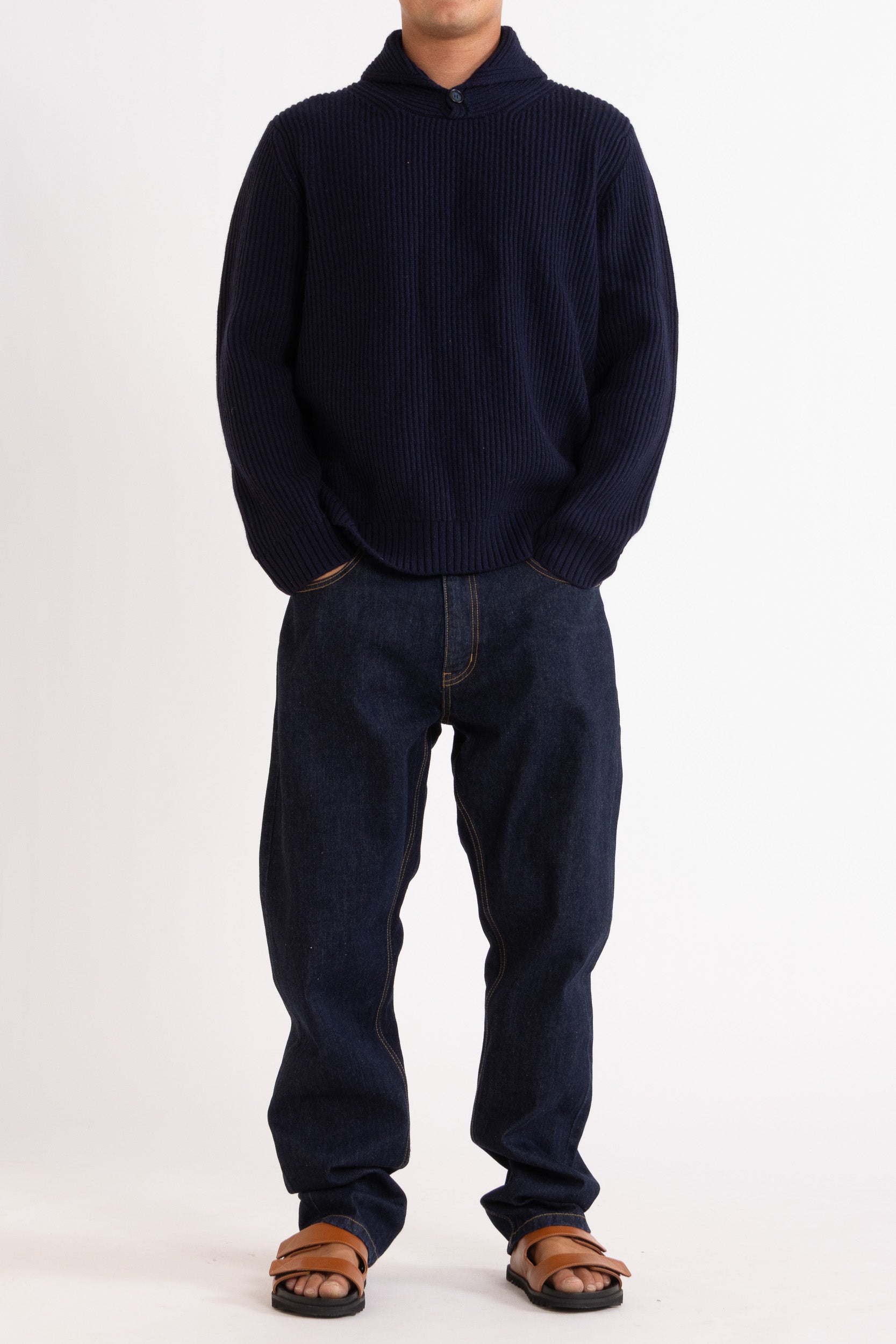 Marcus Wool-Cashmere Shawl Collar Crew