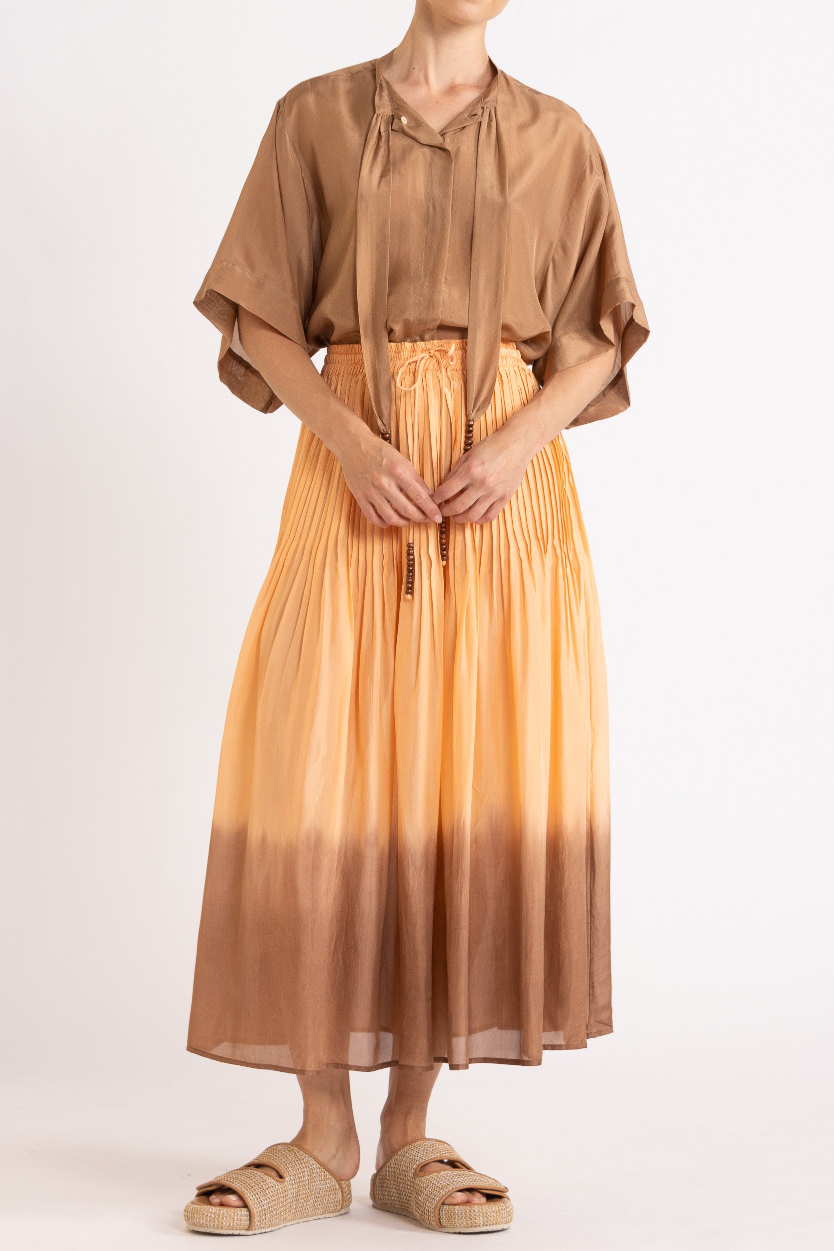 Amal Silk Habotai Short Sleeve Top