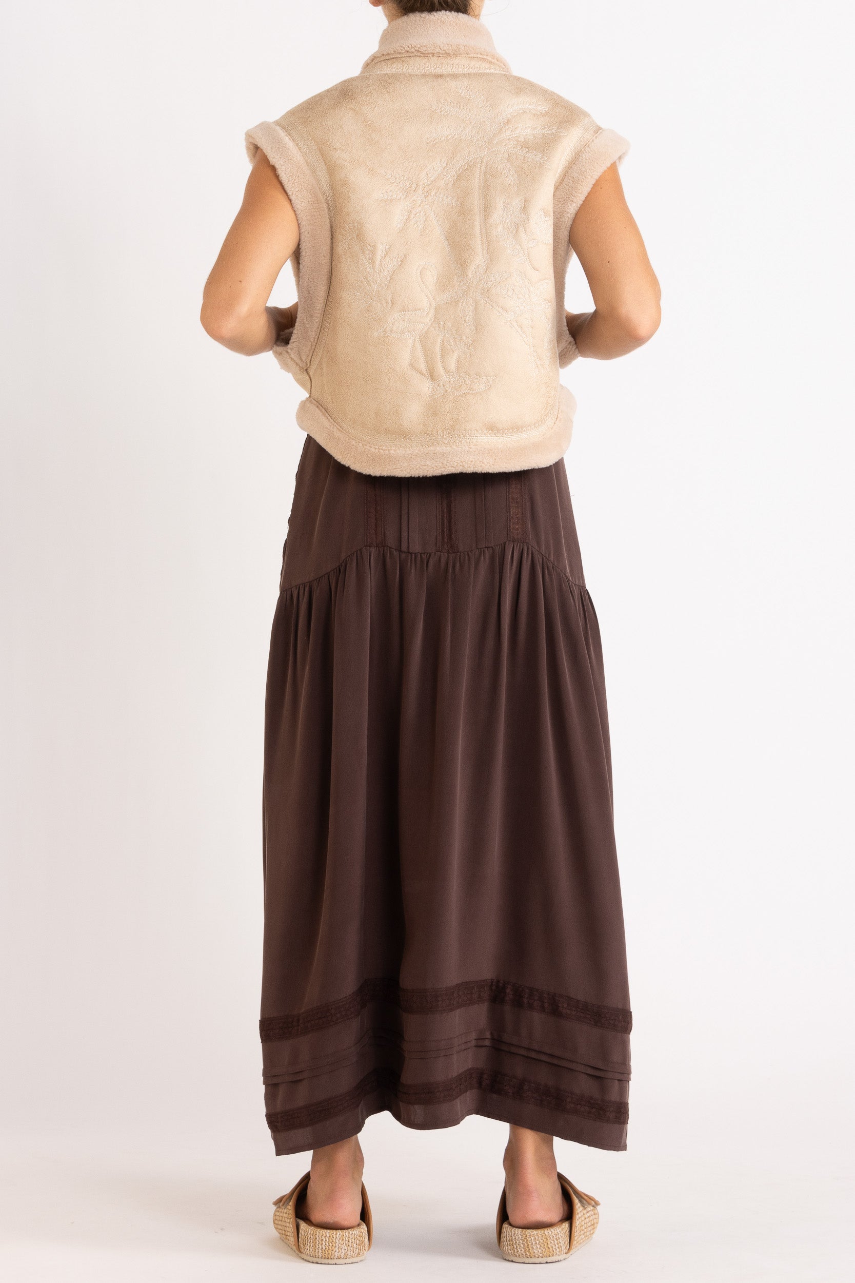 Shiloh Embroidered Faux Shearling Vest