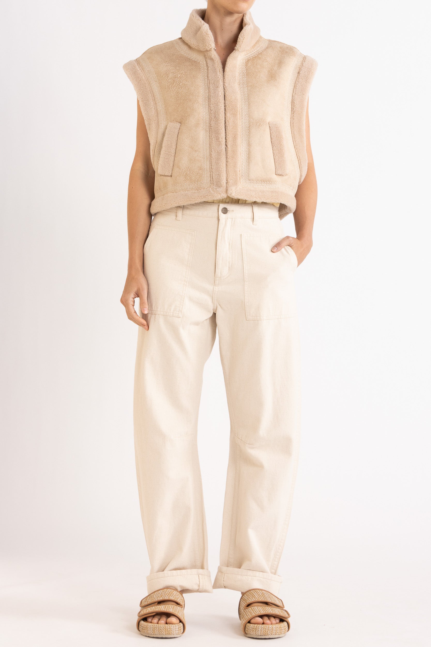 Shiloh Embroidered Faux Shearling Vest