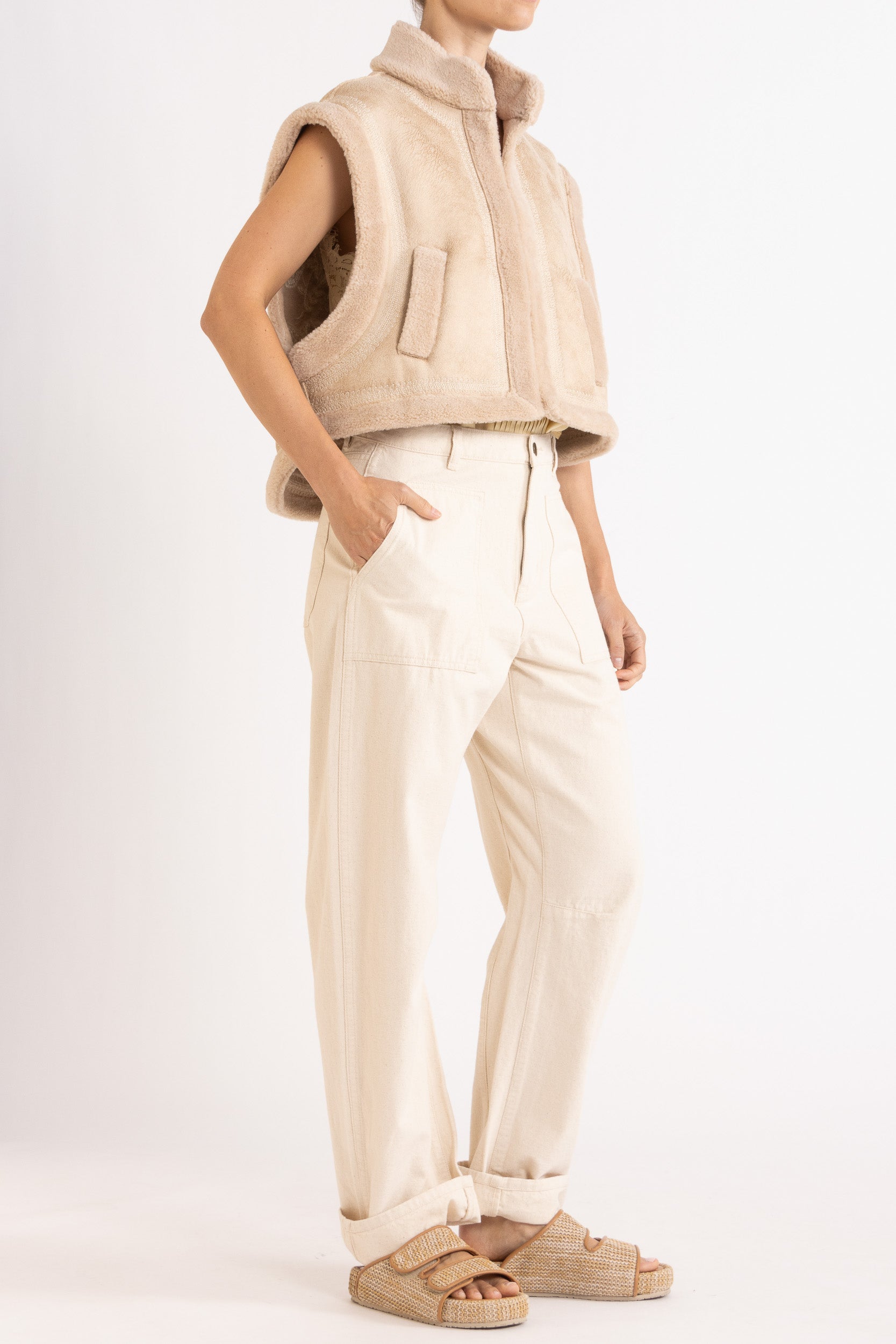 Shiloh Embroidered Faux Shearling Vest