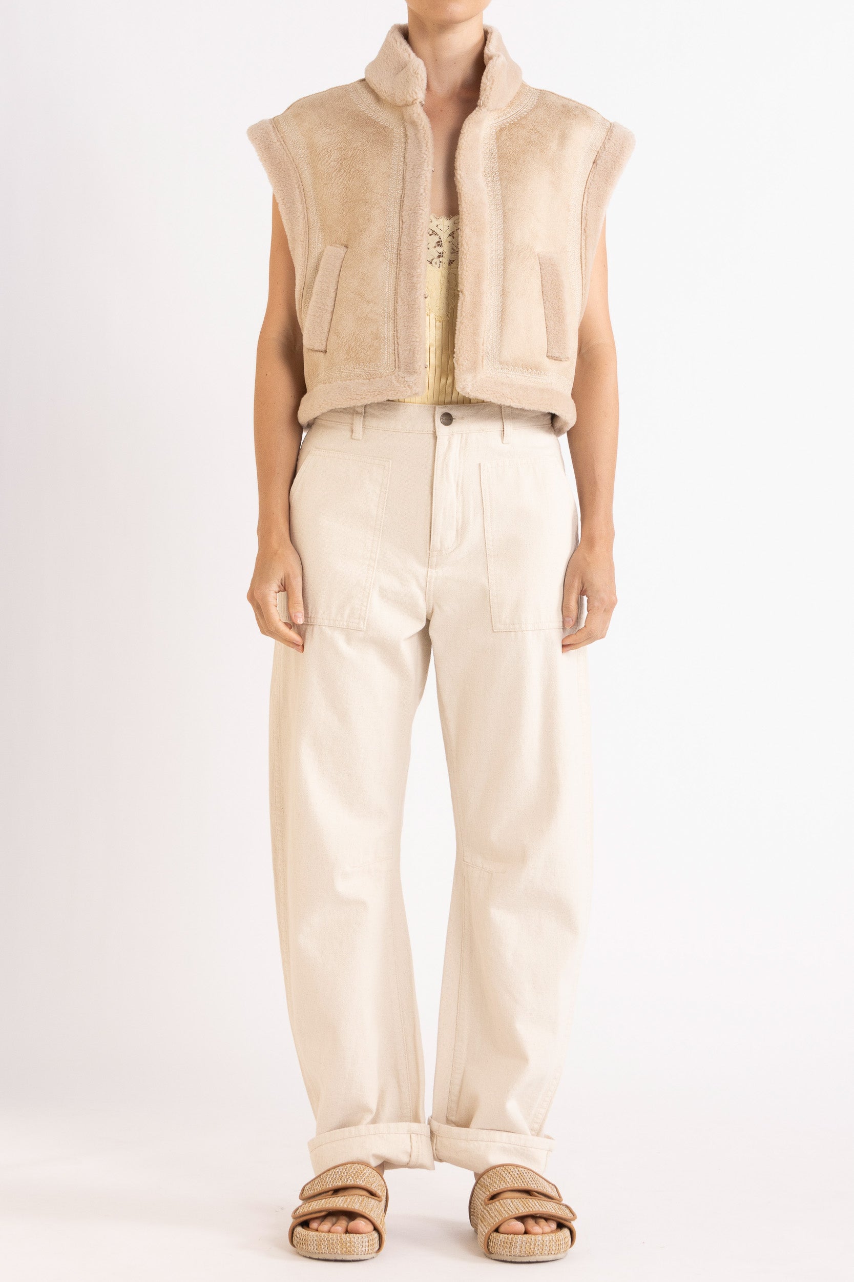 Shiloh Embroidered Faux Shearling Vest