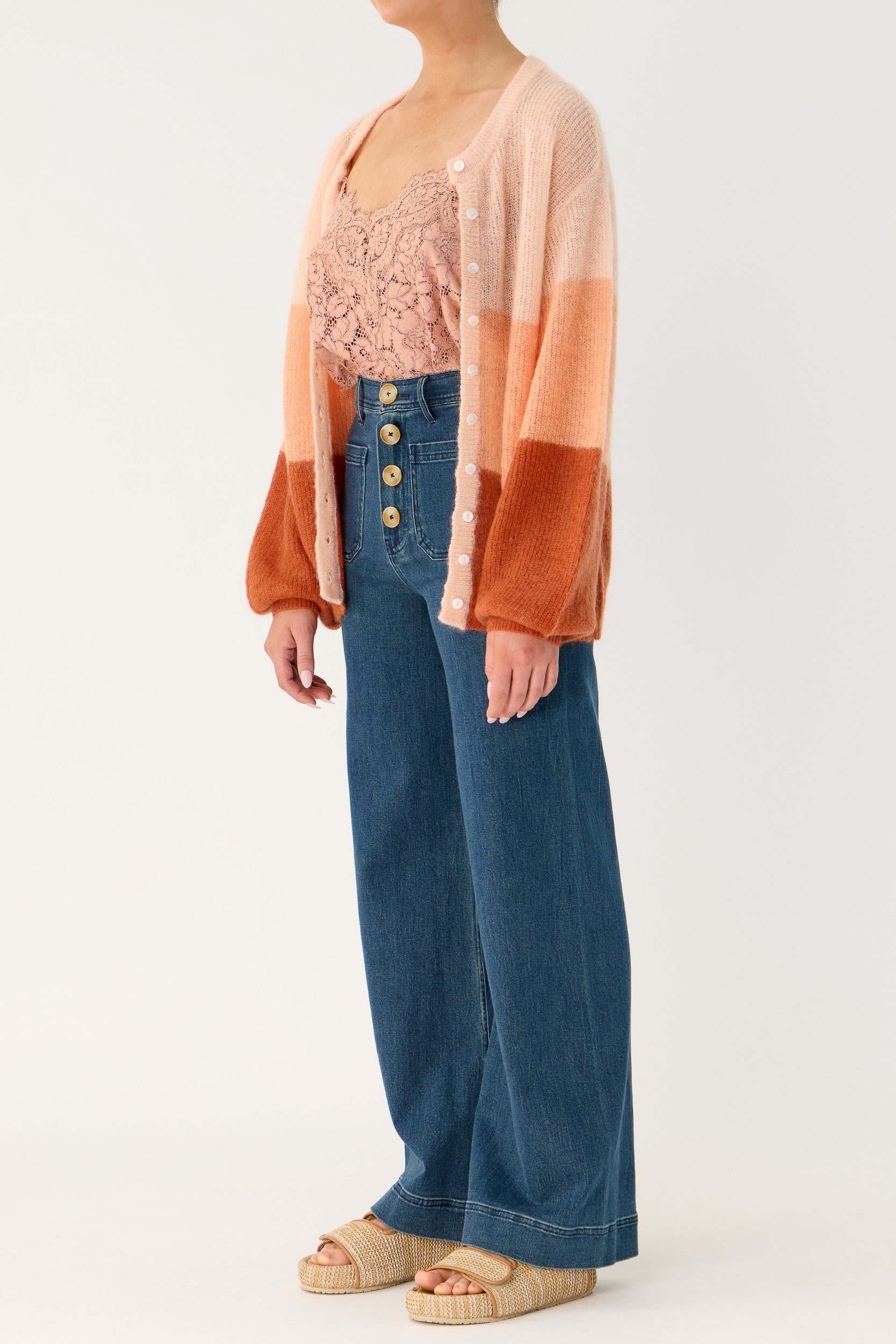 Inez Mohair-Wool Logo Knit Cardigan