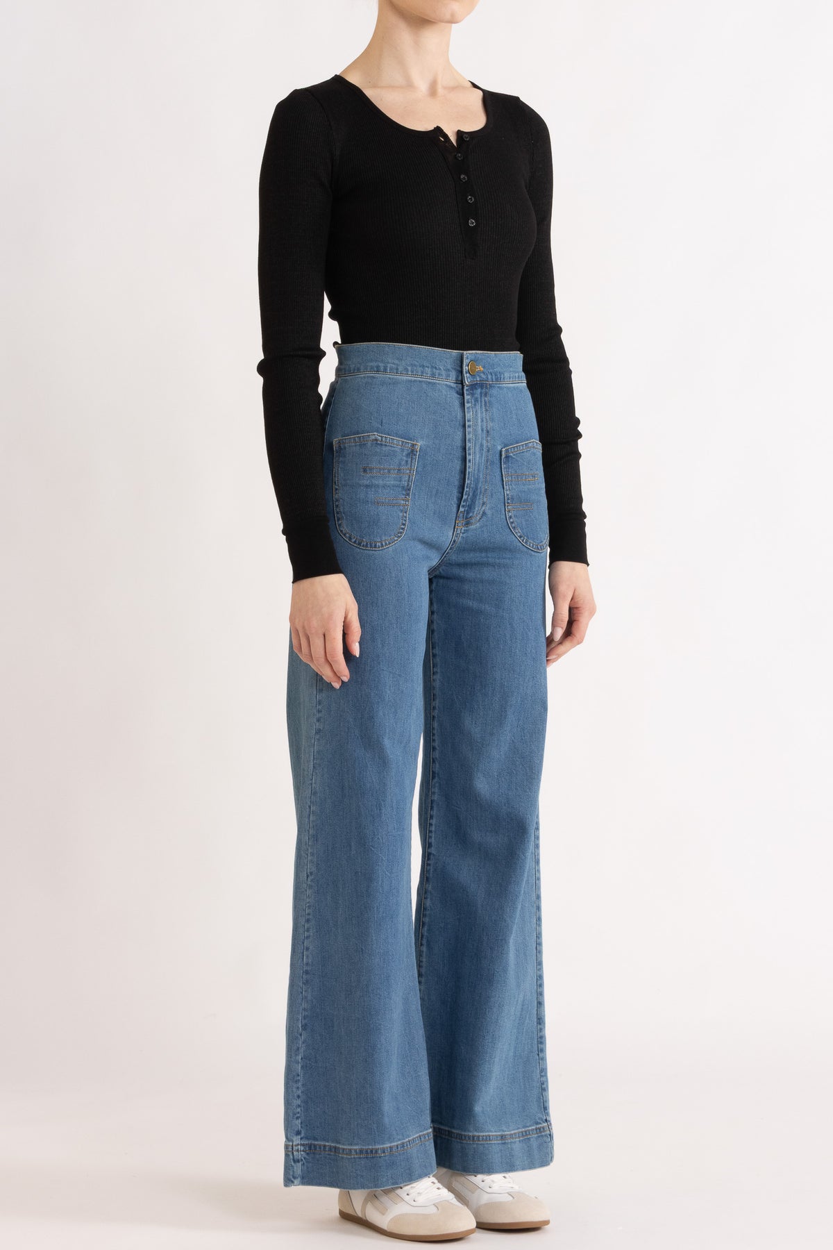 Clover Silk-Cotton Henley Long Sleeve Top