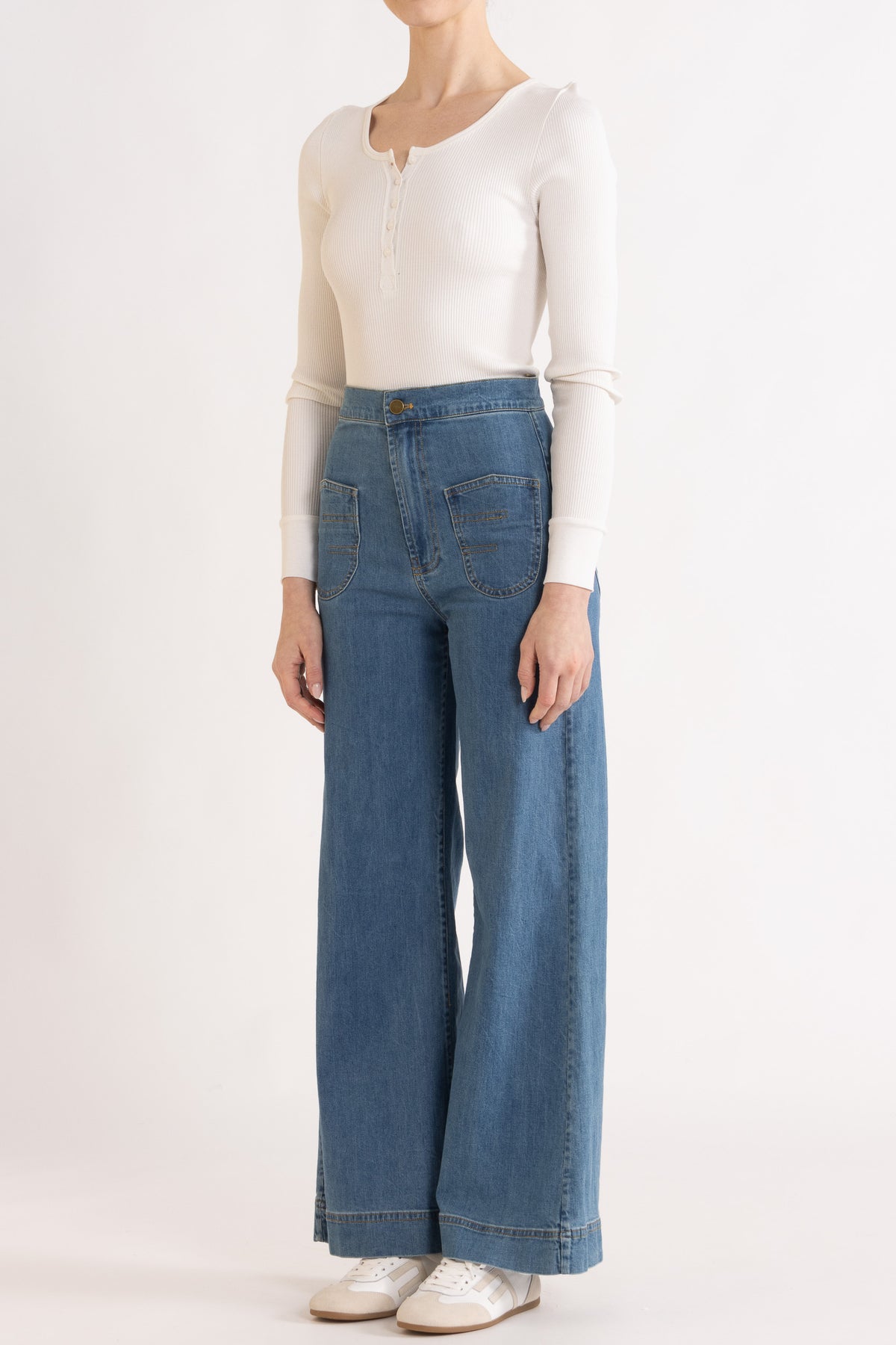 Clover Silk-Cotton Henley Long Sleeve Top