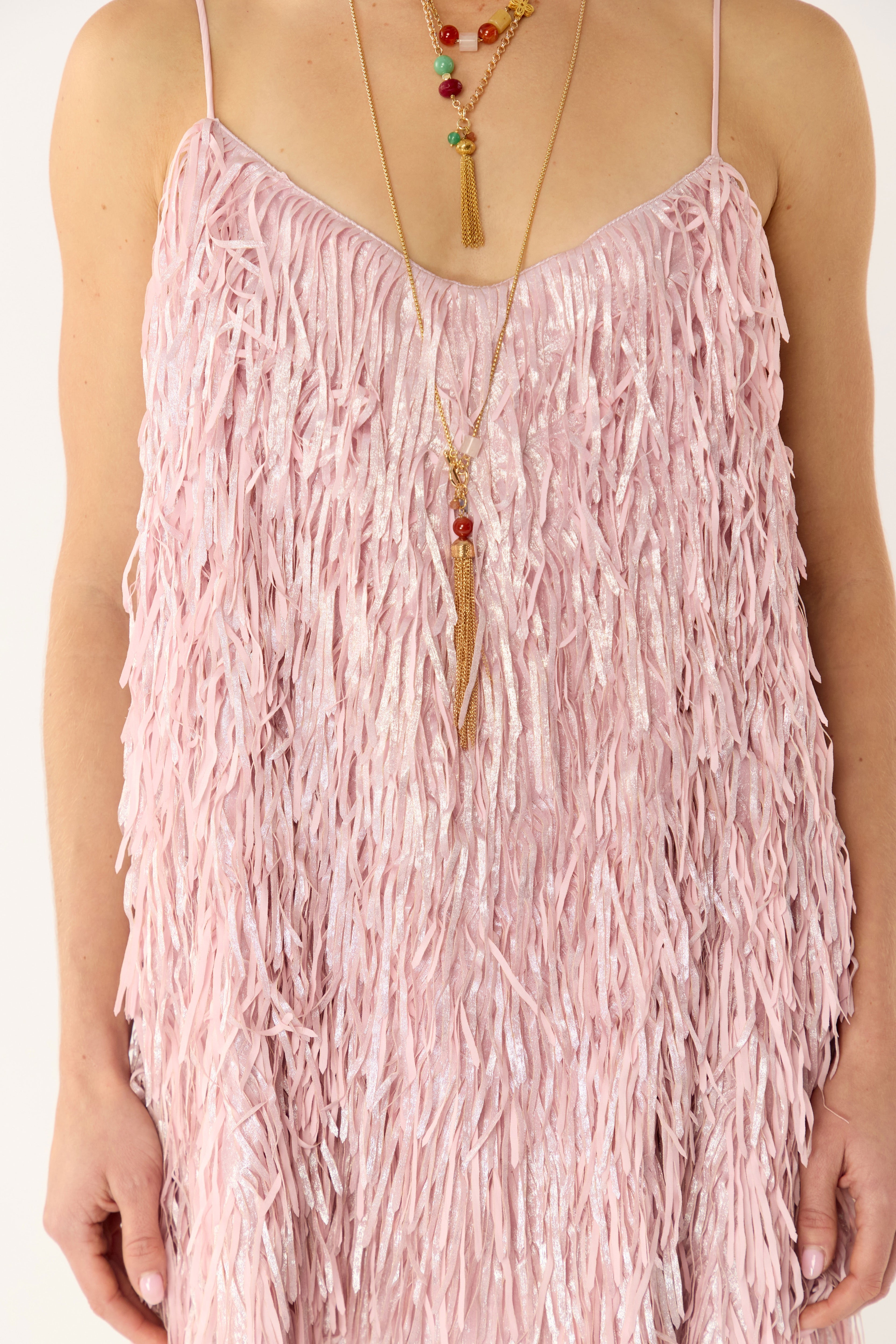 Anna Mae Metallic Tassel Short Dress
