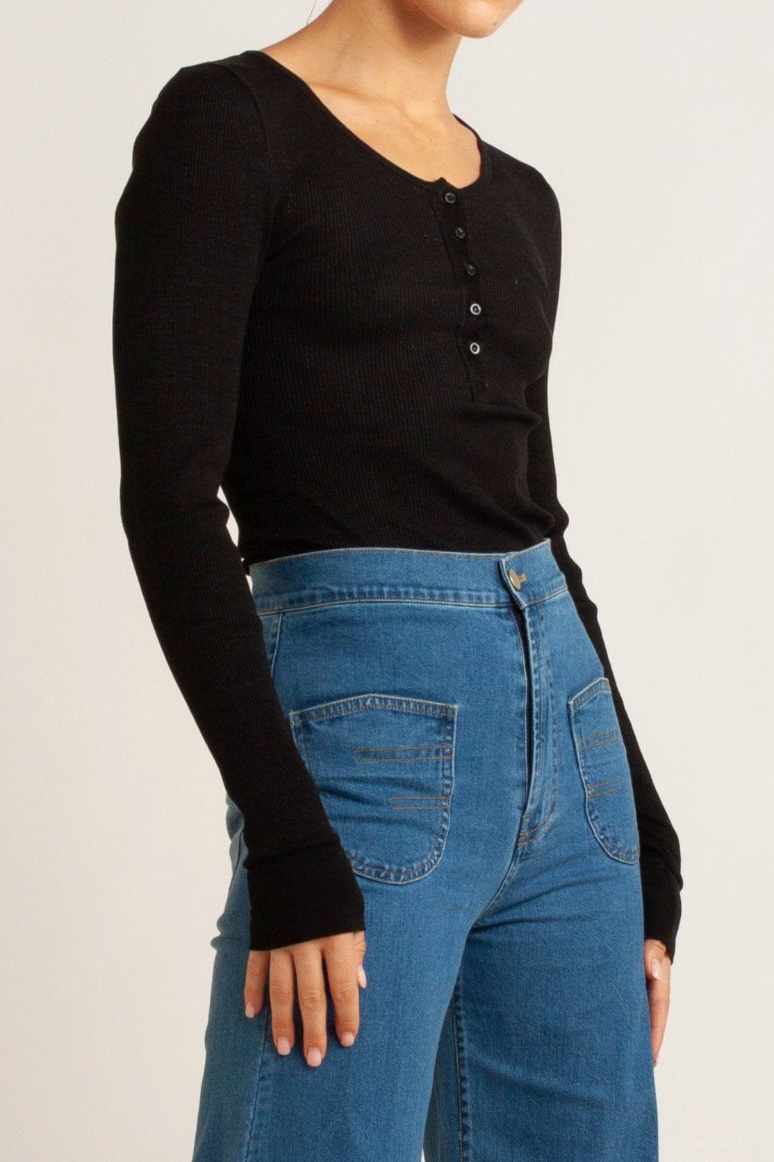 Clover Silk-Cotton Henley Long Sleeve Top