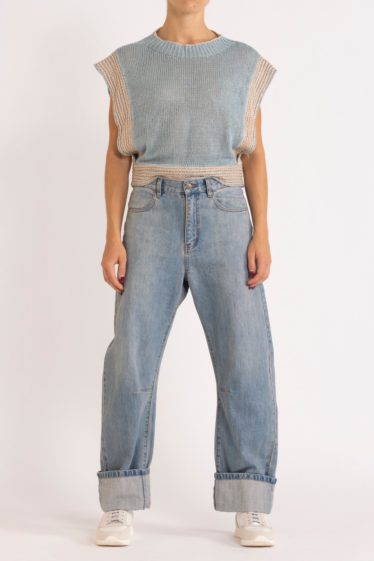 Clay Washed Denim Bow Leg Jean