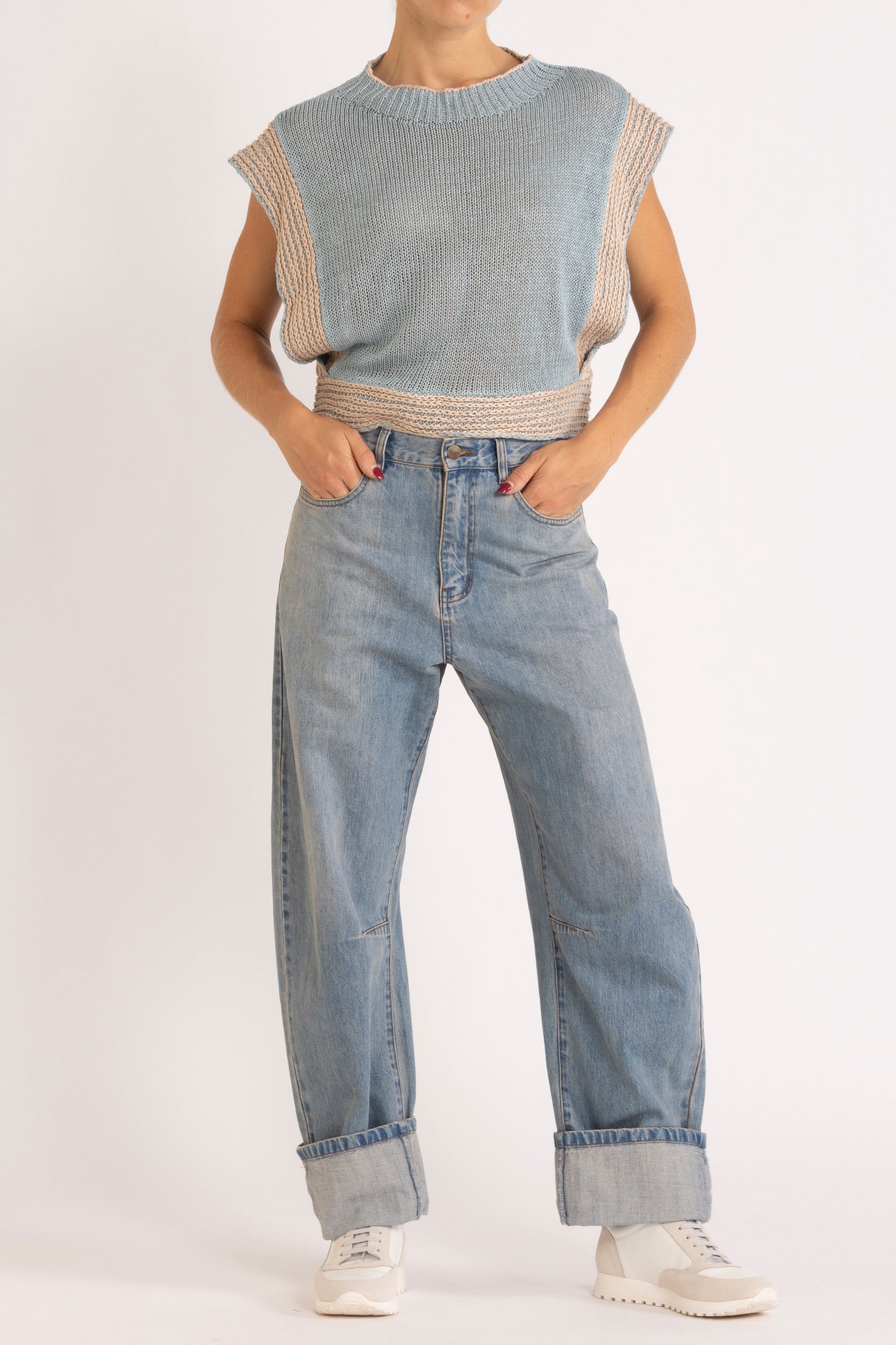 Clay Washed Denim Bow Leg Jean