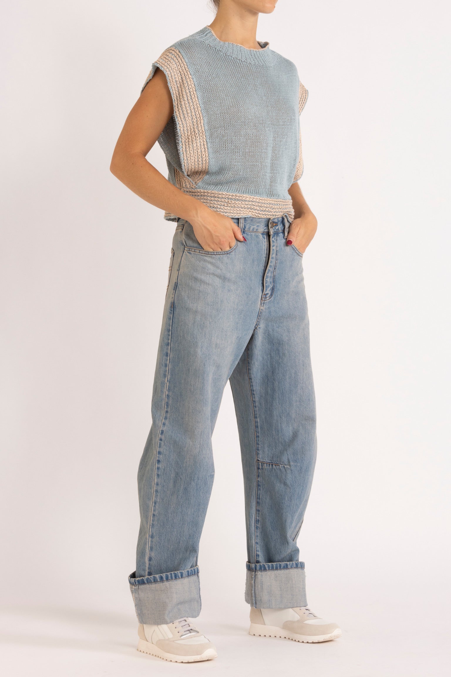 Clay Washed Denim Bow Leg Jean