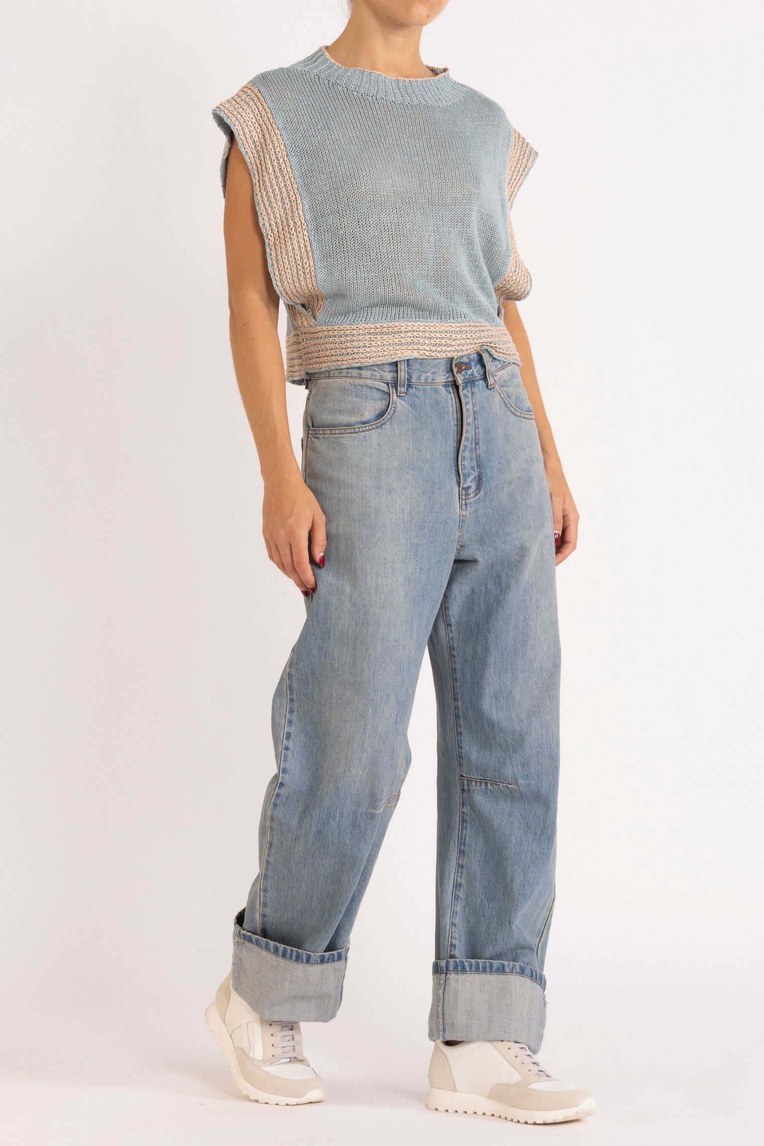 Clay Washed Denim Bow Leg Jean