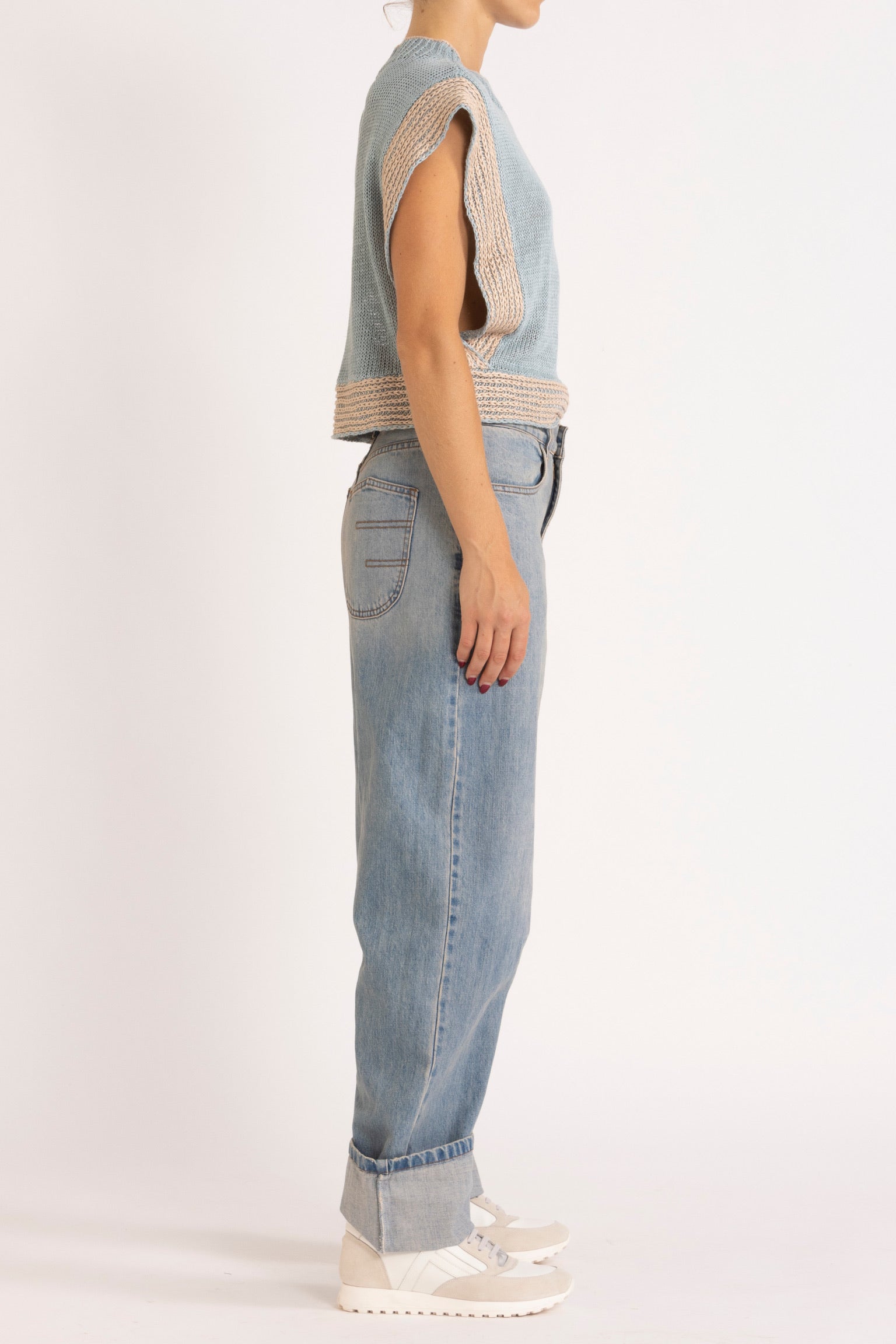 Clay Washed Denim Bow Leg Jean