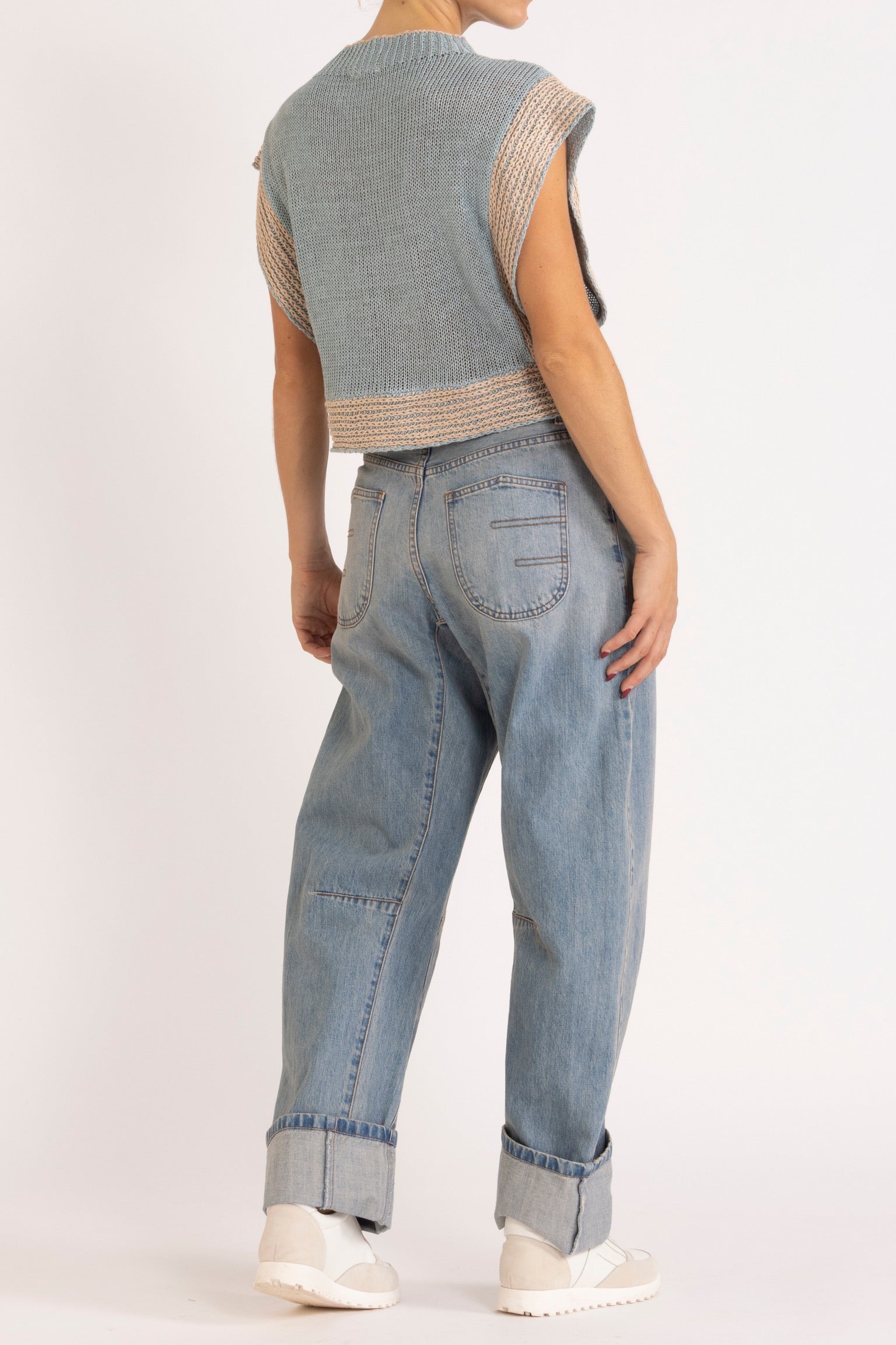 Clay Washed Denim Bow Leg Jean