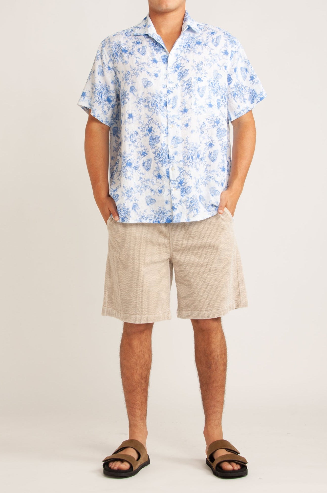 Brodie Blue Floral Cotton Short Sleeve Shirt