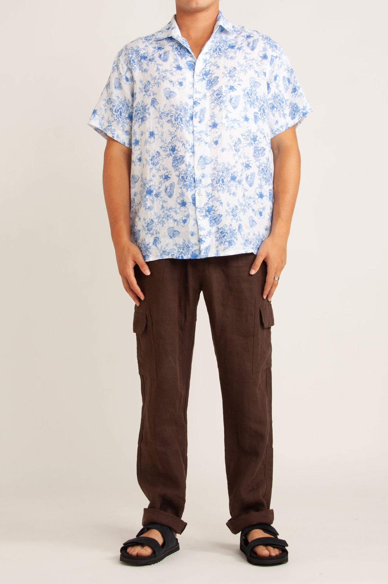 Brodie Blue Floral Cotton Short Sleeve Shirt