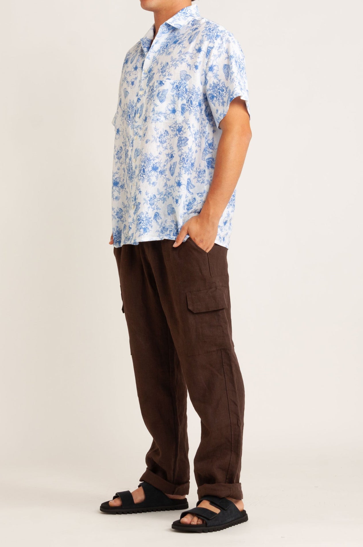 Brodie Blue Floral Cotton Short Sleeve Shirt