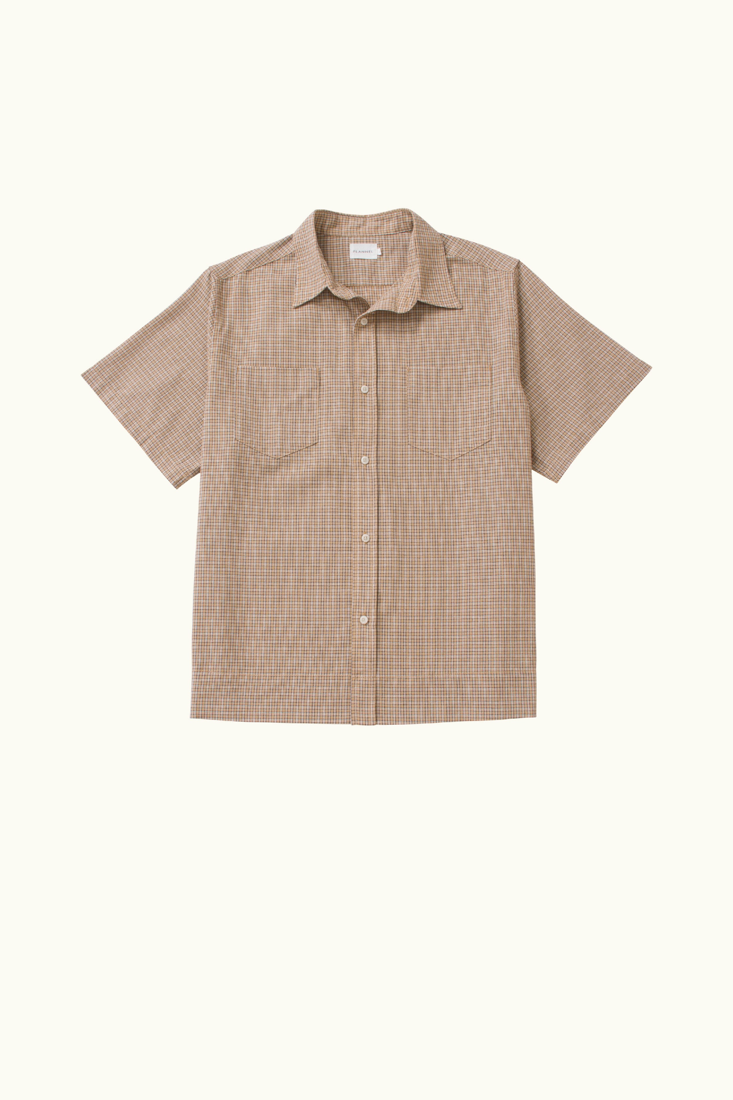 Travis Check Cotton Short Sleeve Shirt Camel