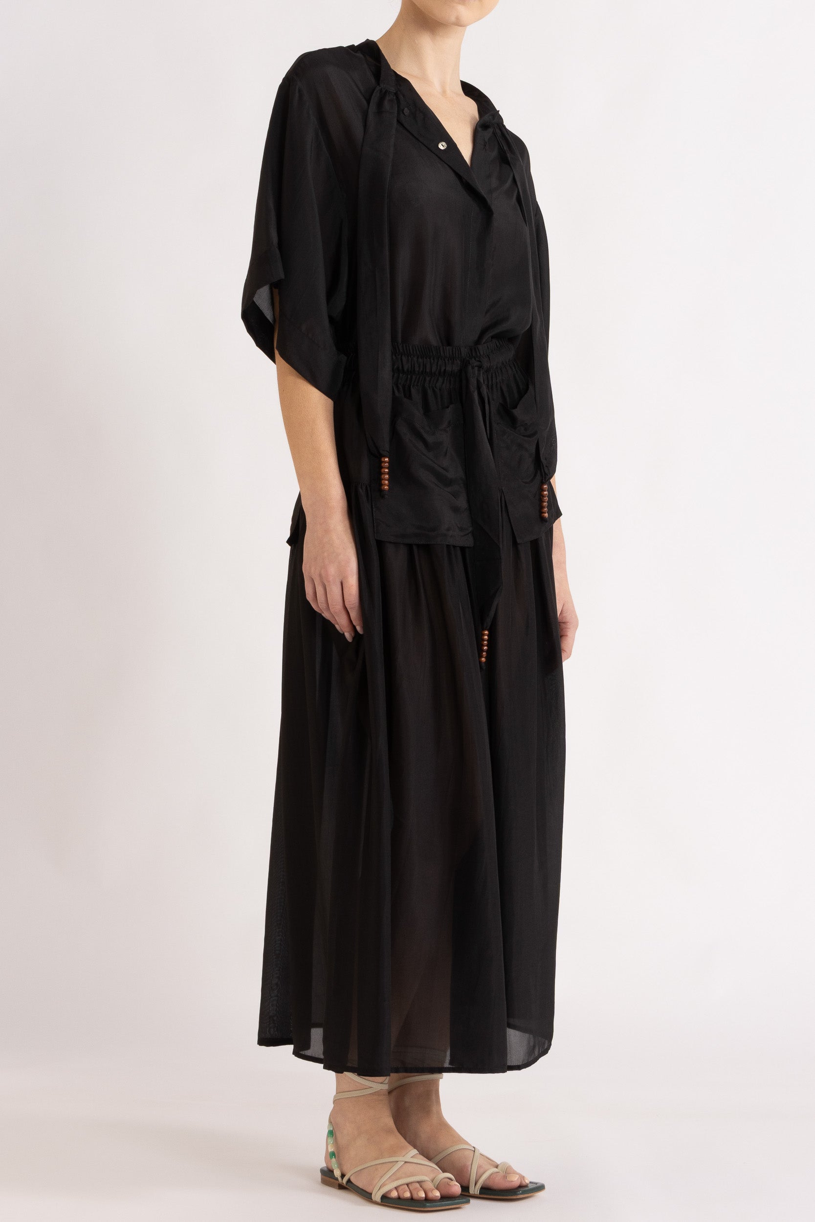 Amal Silk Habotai Short Sleeve Top