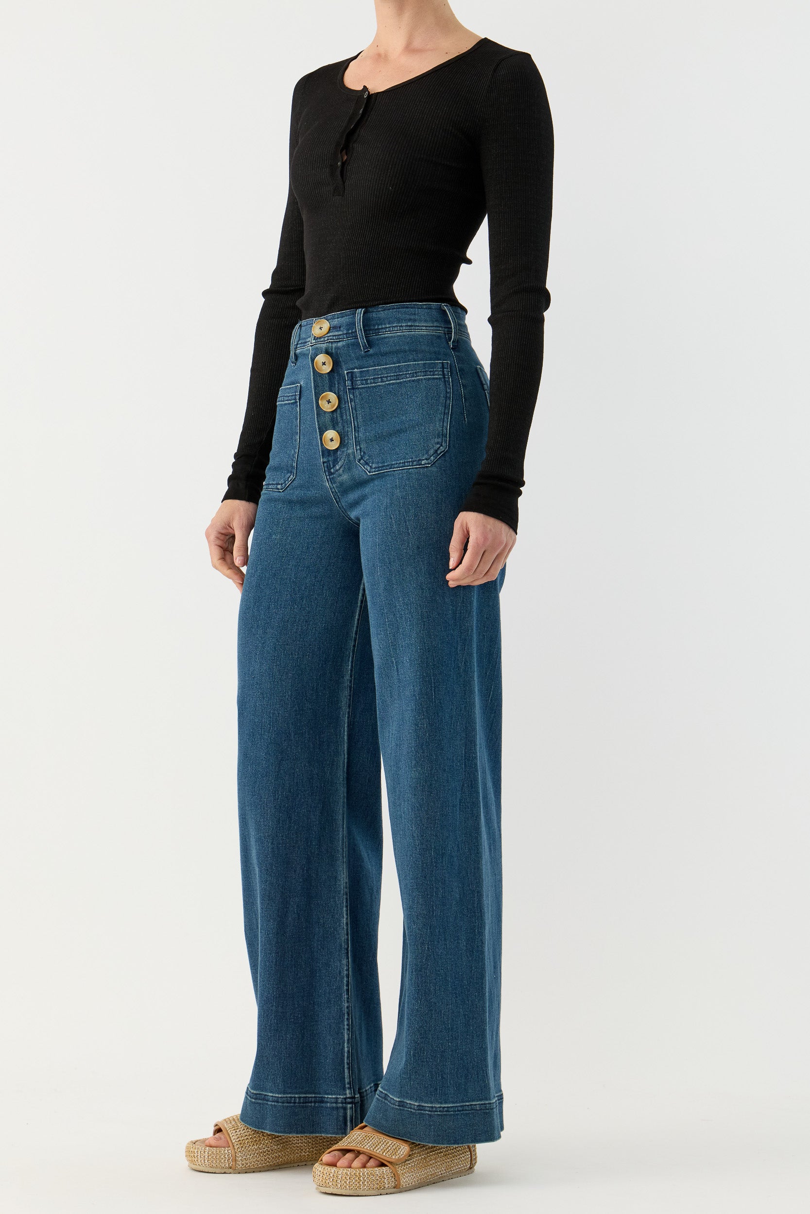 Clover Silk-Cotton Henley Long Sleeve Top