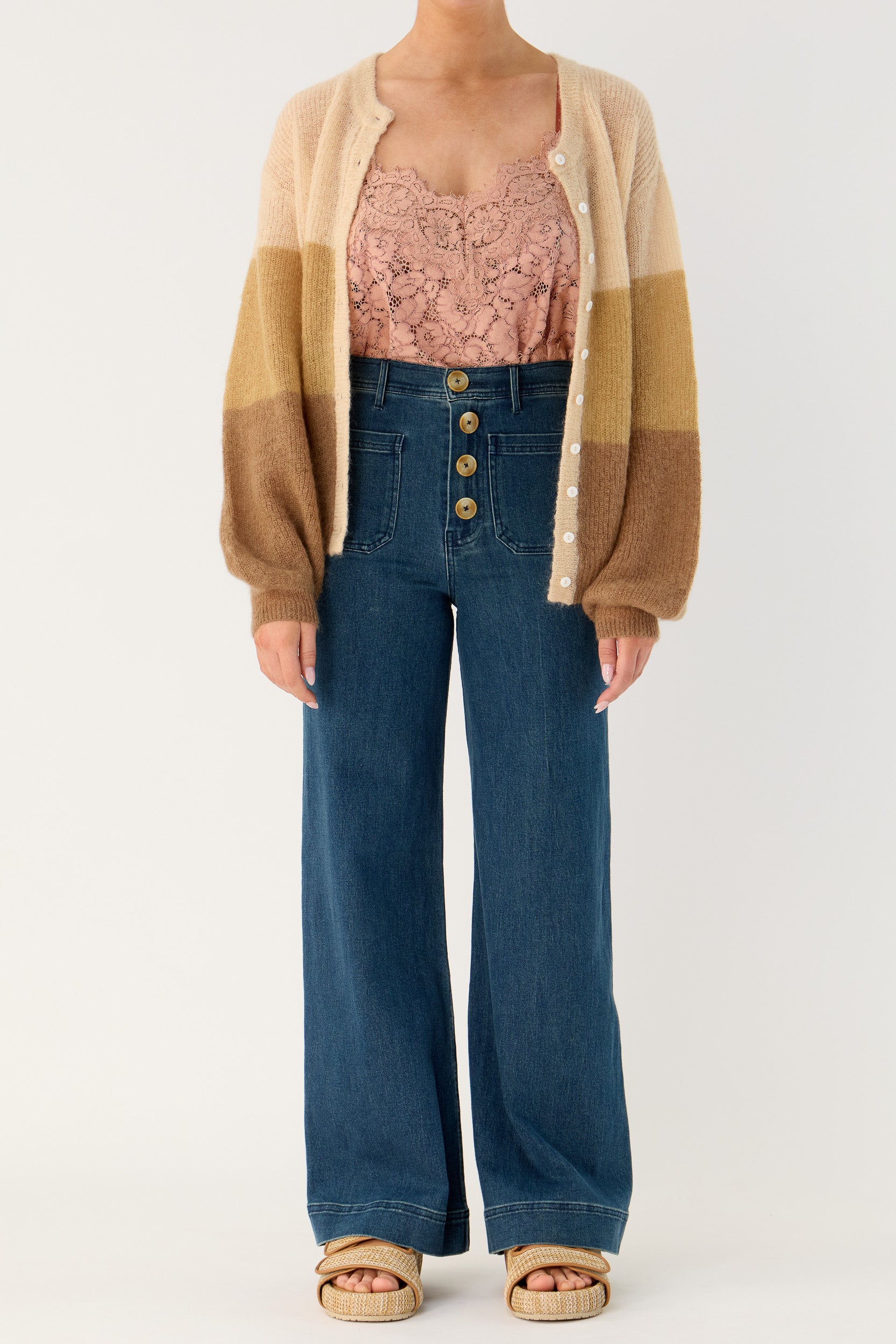Inez Mohair-Wool Logo Knit Cardigan