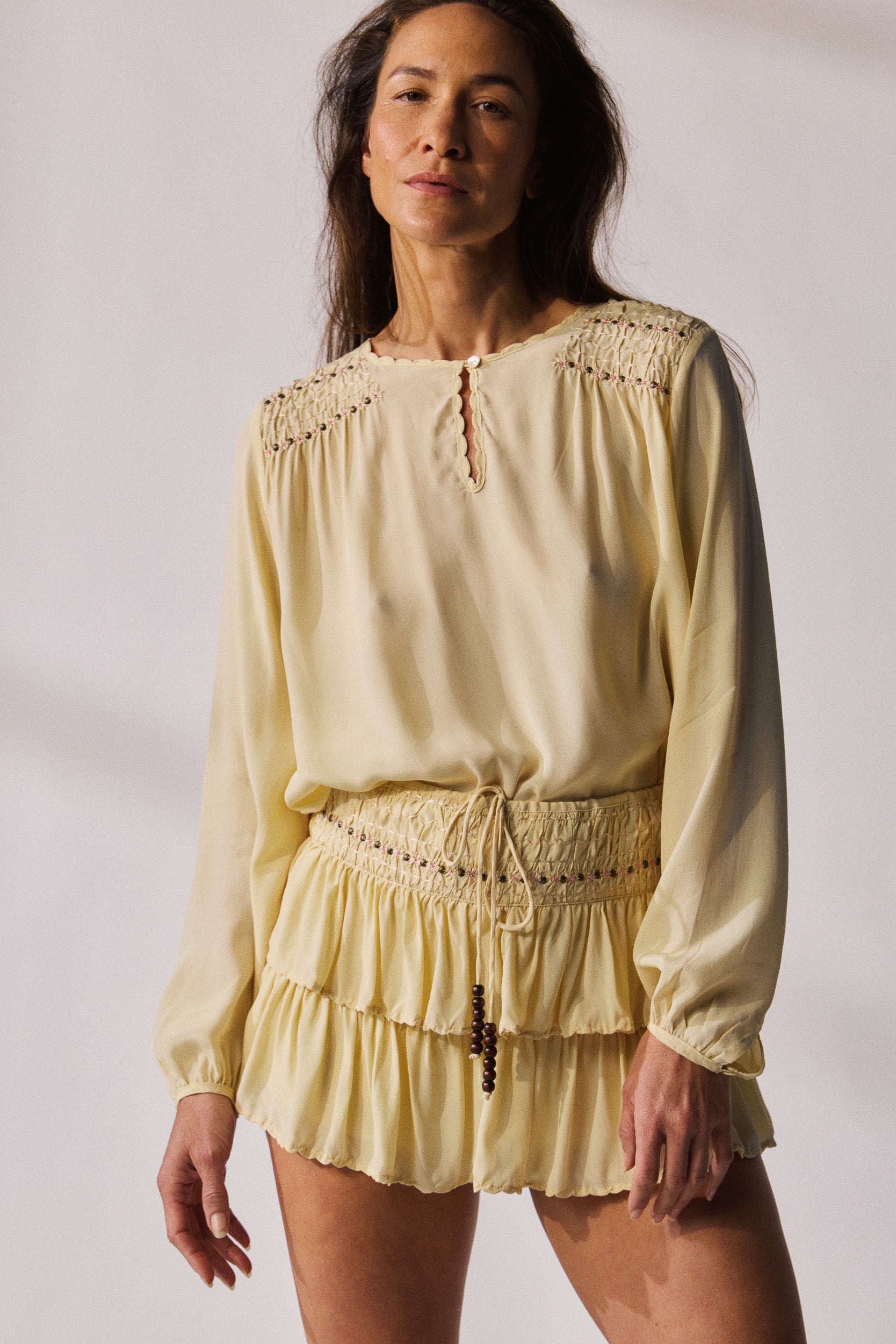 Gemini Crepe De Chine Long Sleeve Top